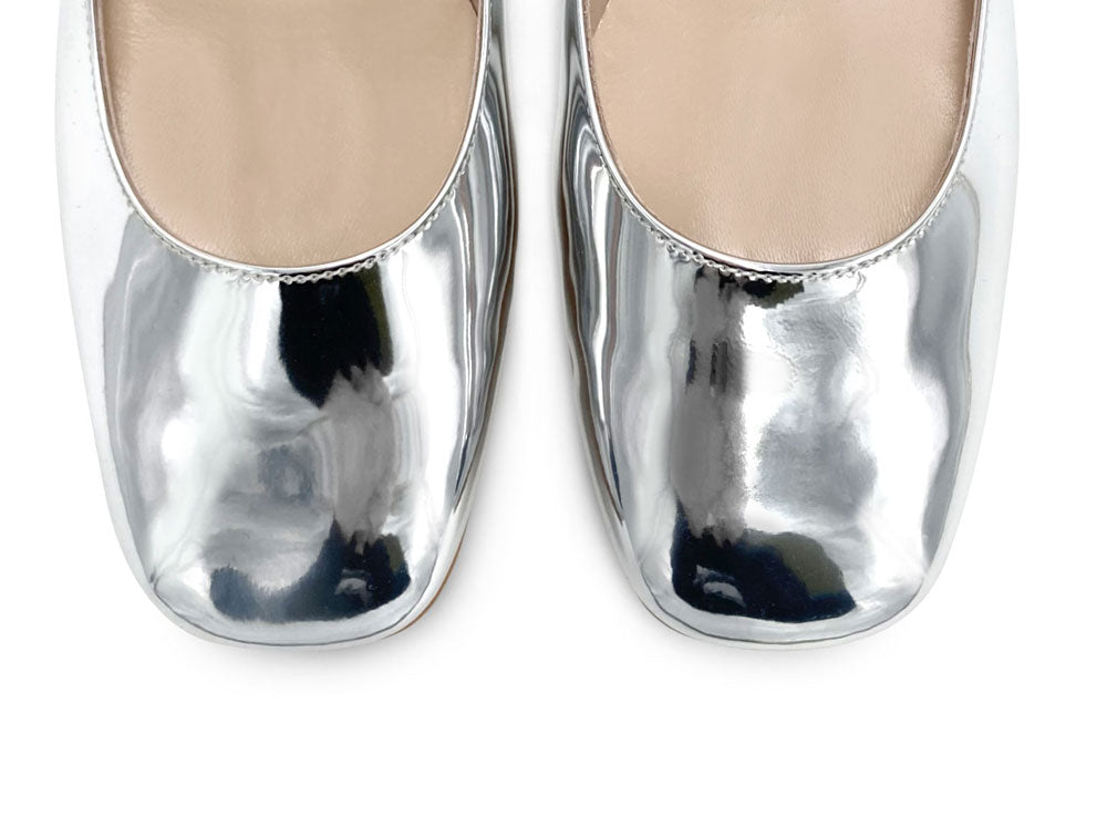 Ballerine Mary Jane argento specchiate con cinturino gioiello