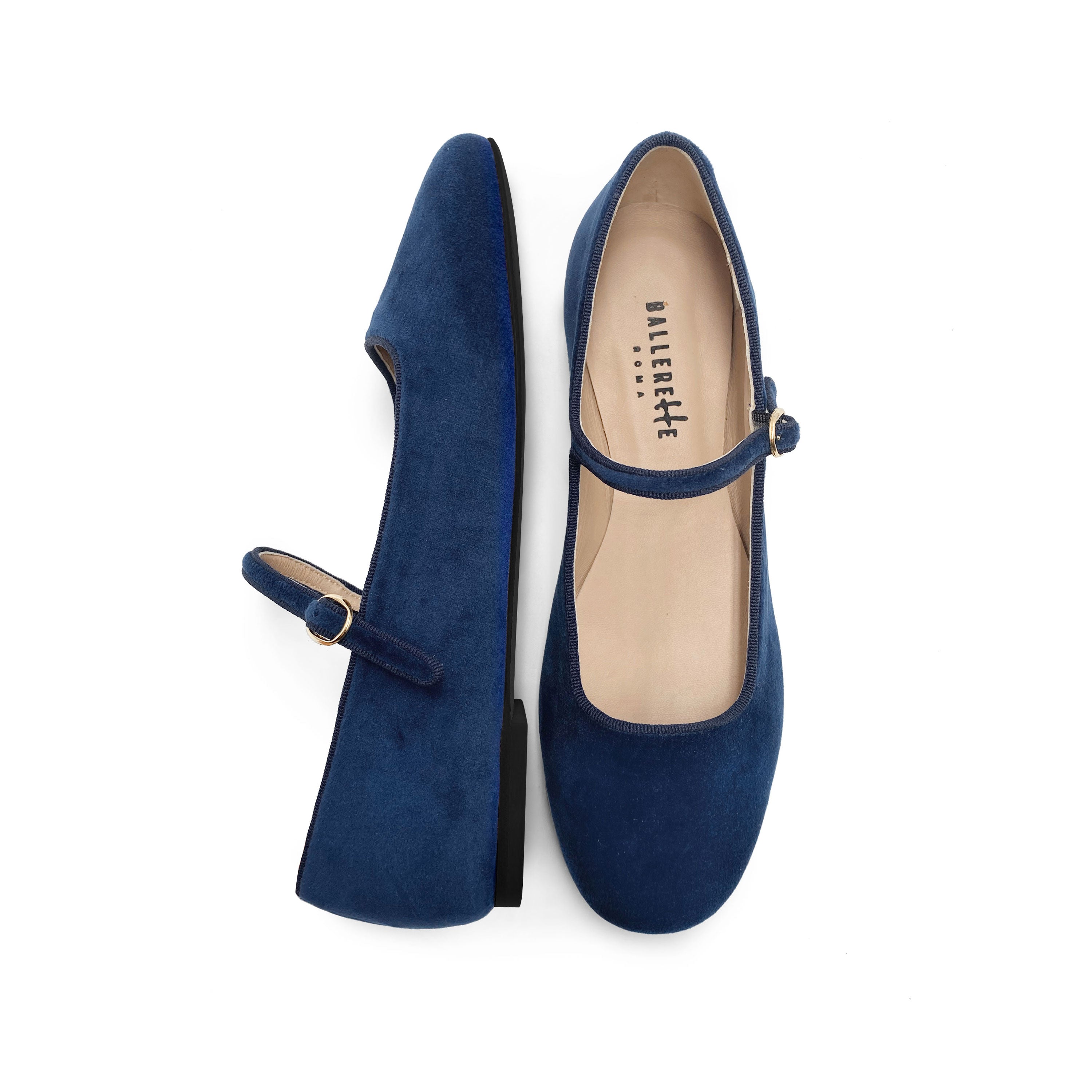 Ballerina Flats Navy Blue Velvet Flats TULLE