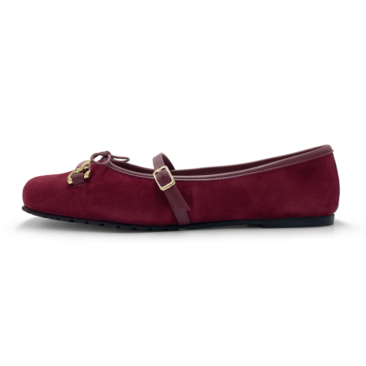 Ballerines Mary Jane en daim bordeaux avec fermoir métallique