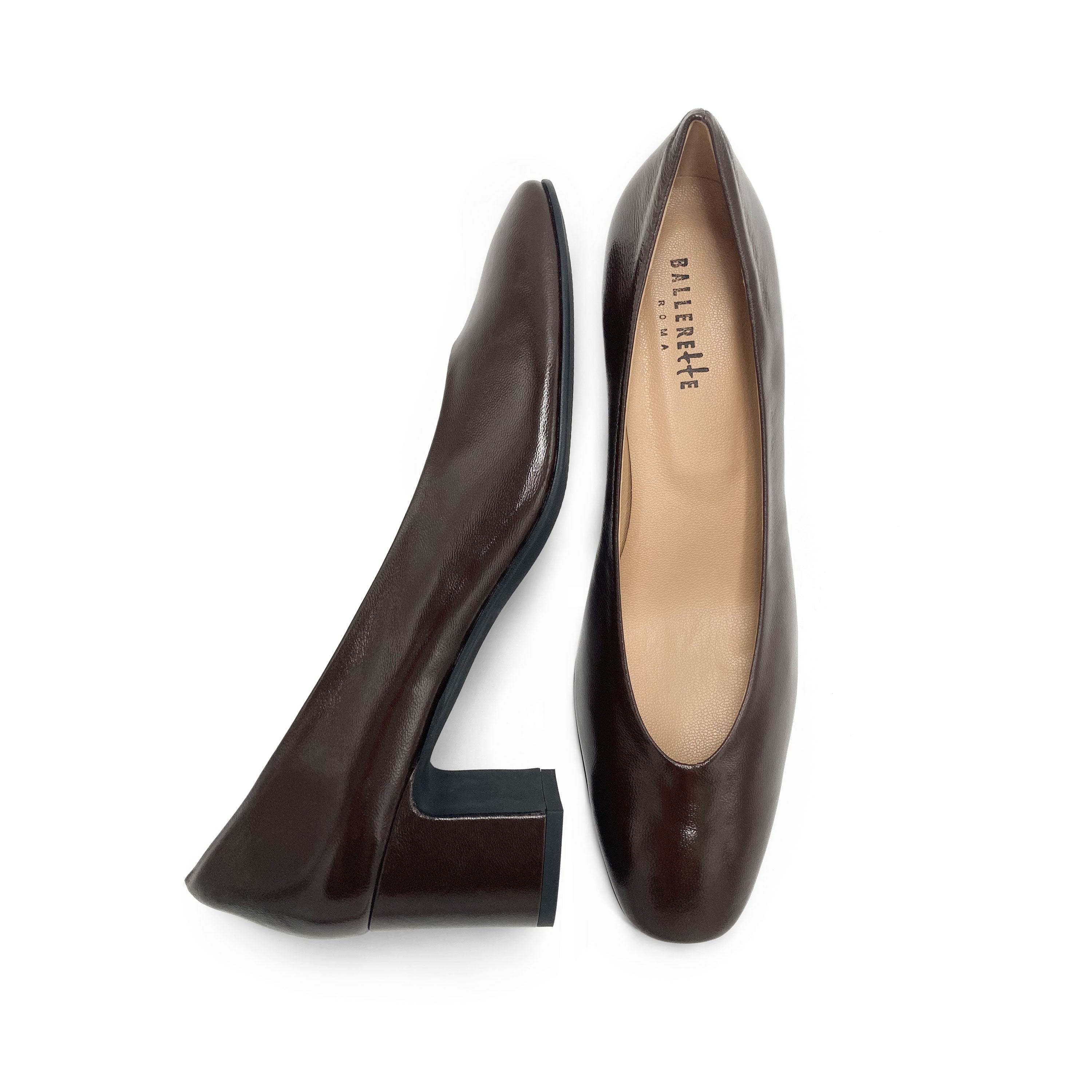 Ballerines marron vernis à bout carré et talon haut confortable