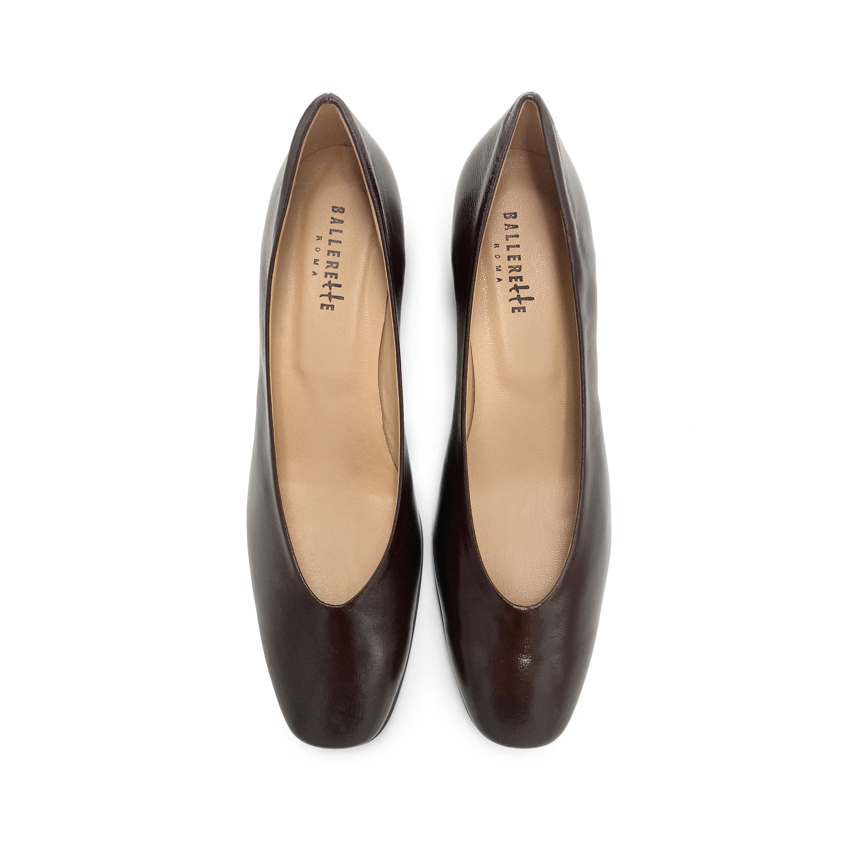 Ballerines marron vernis à bout carré et talon haut confortable