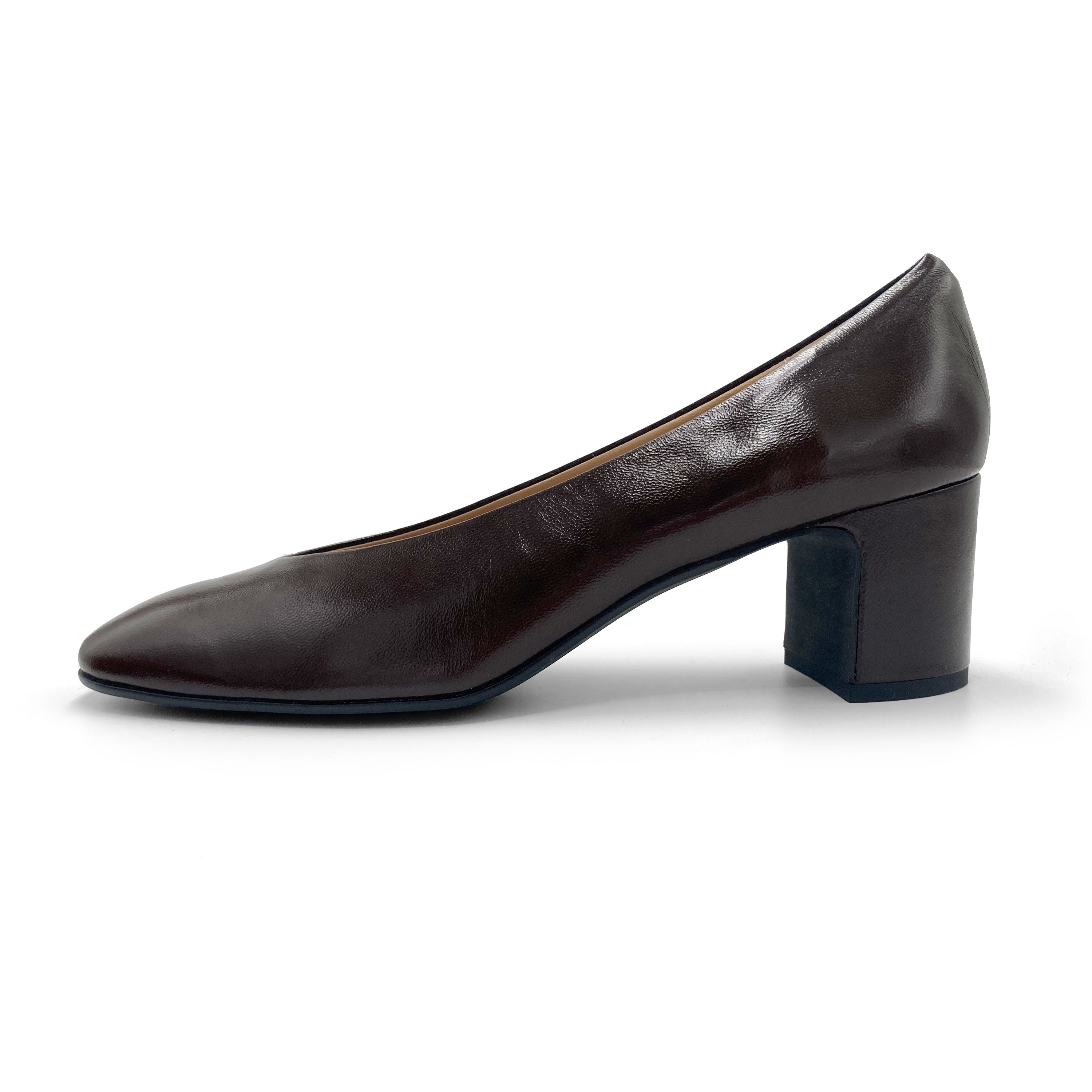 Ballerines marron vernis à bout carré et talon haut confortable