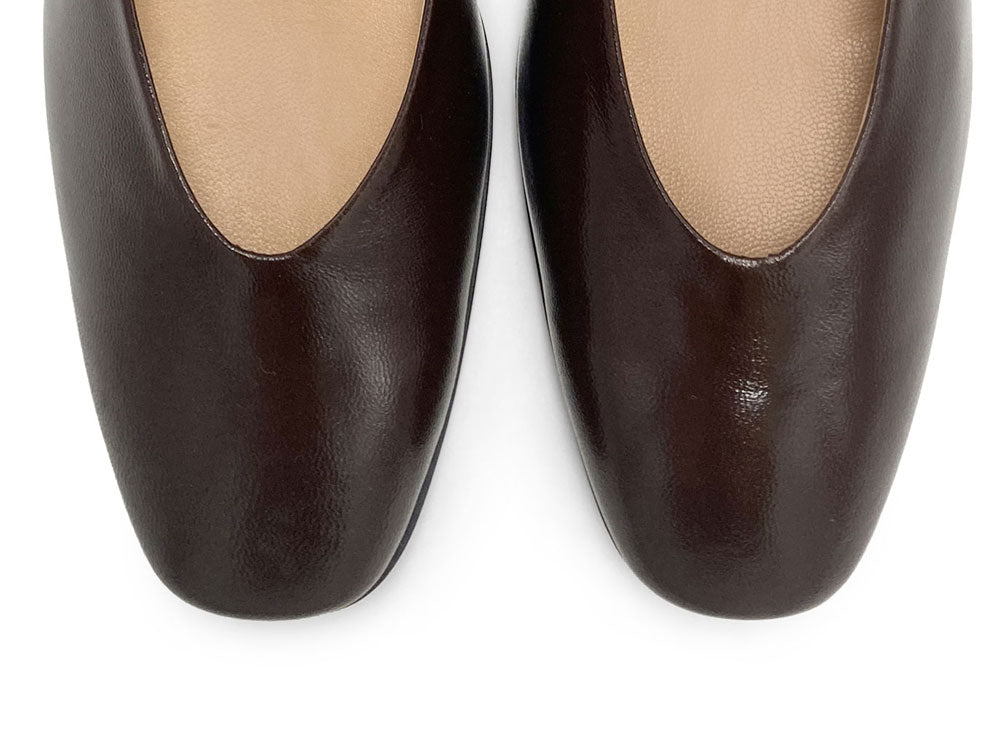 Ballerines marron vernis à bout carré et talon haut confortable