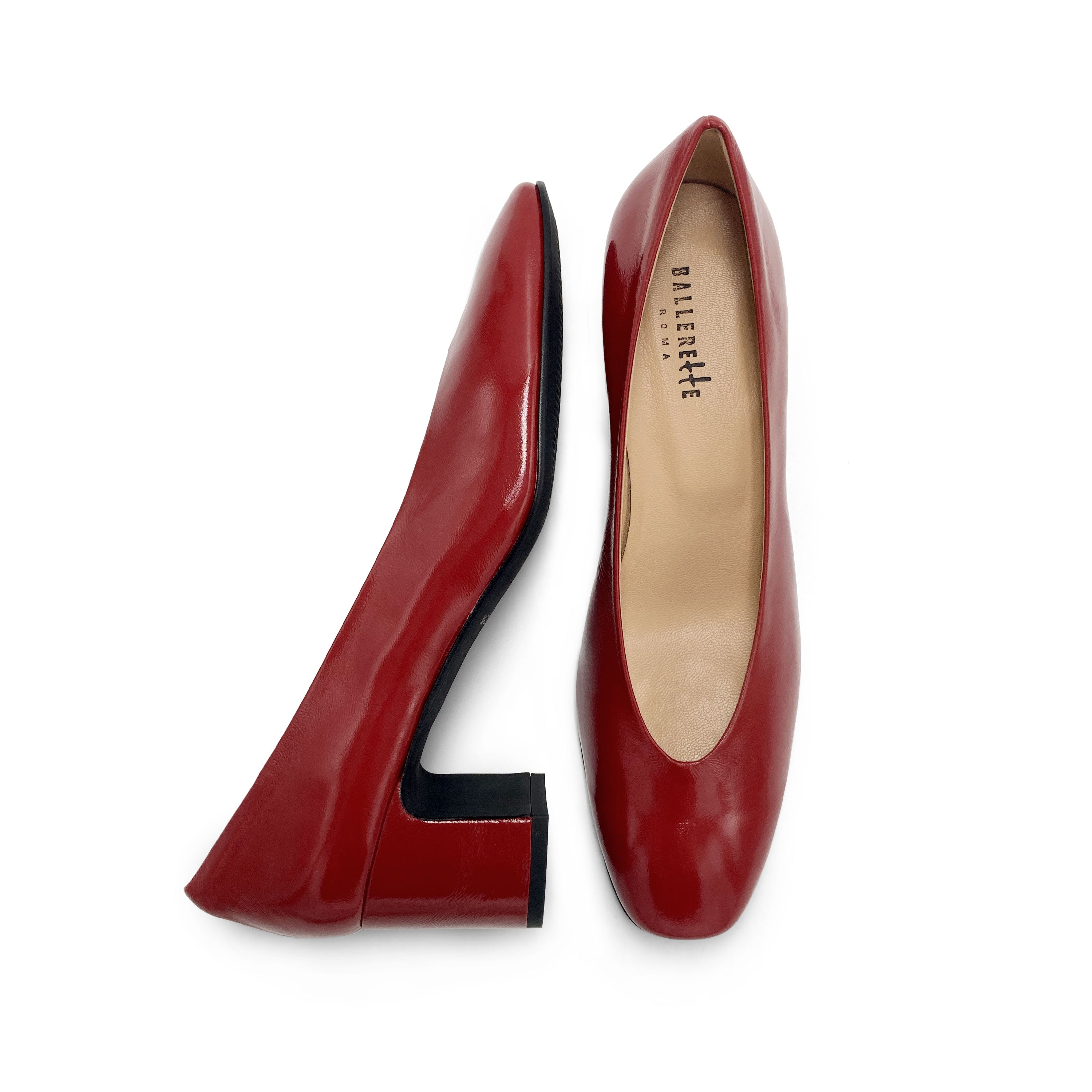 Ballerines rouges vernis à bout carré et talon haut confortable