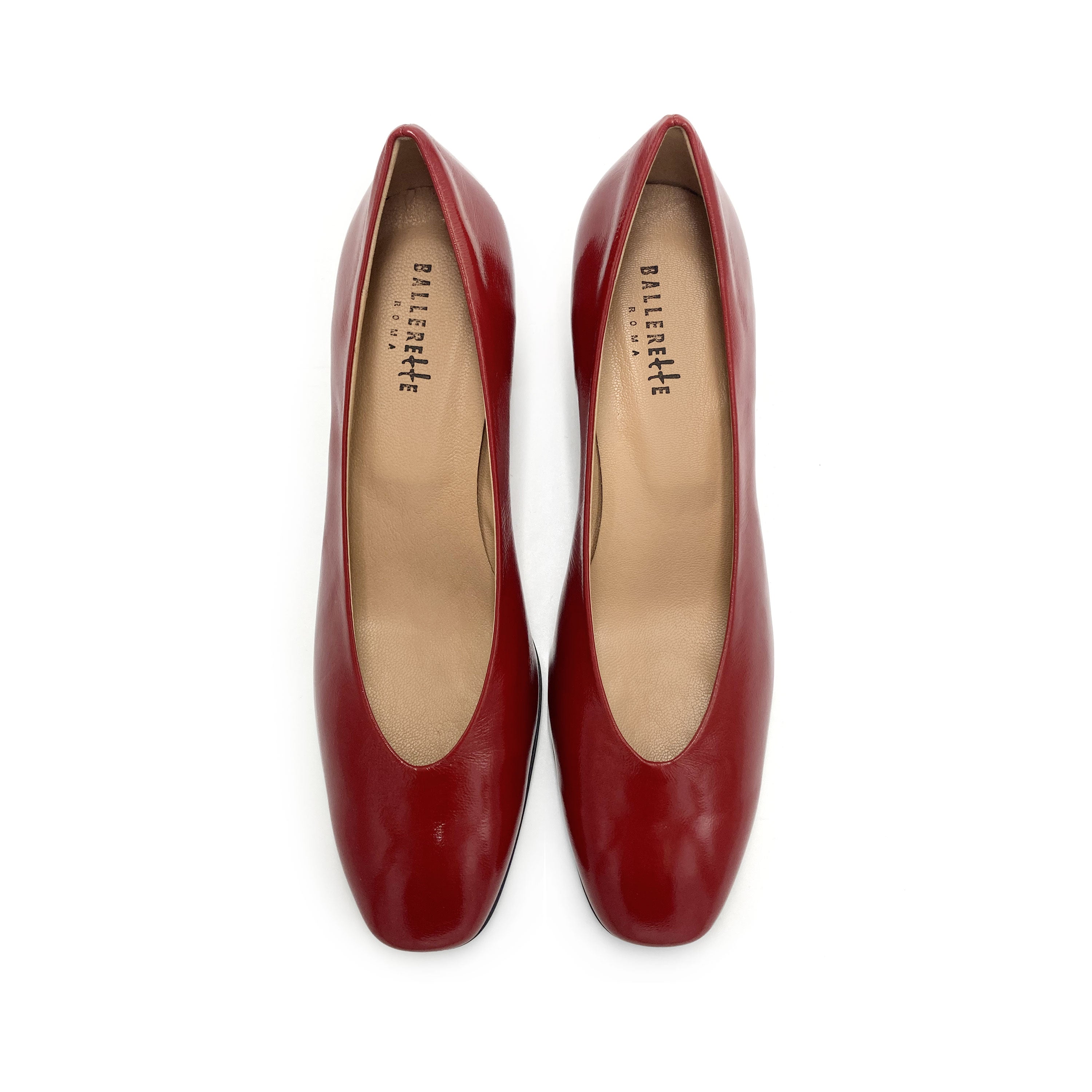 Ballerines rouges vernis à bout carré et talon haut confortable