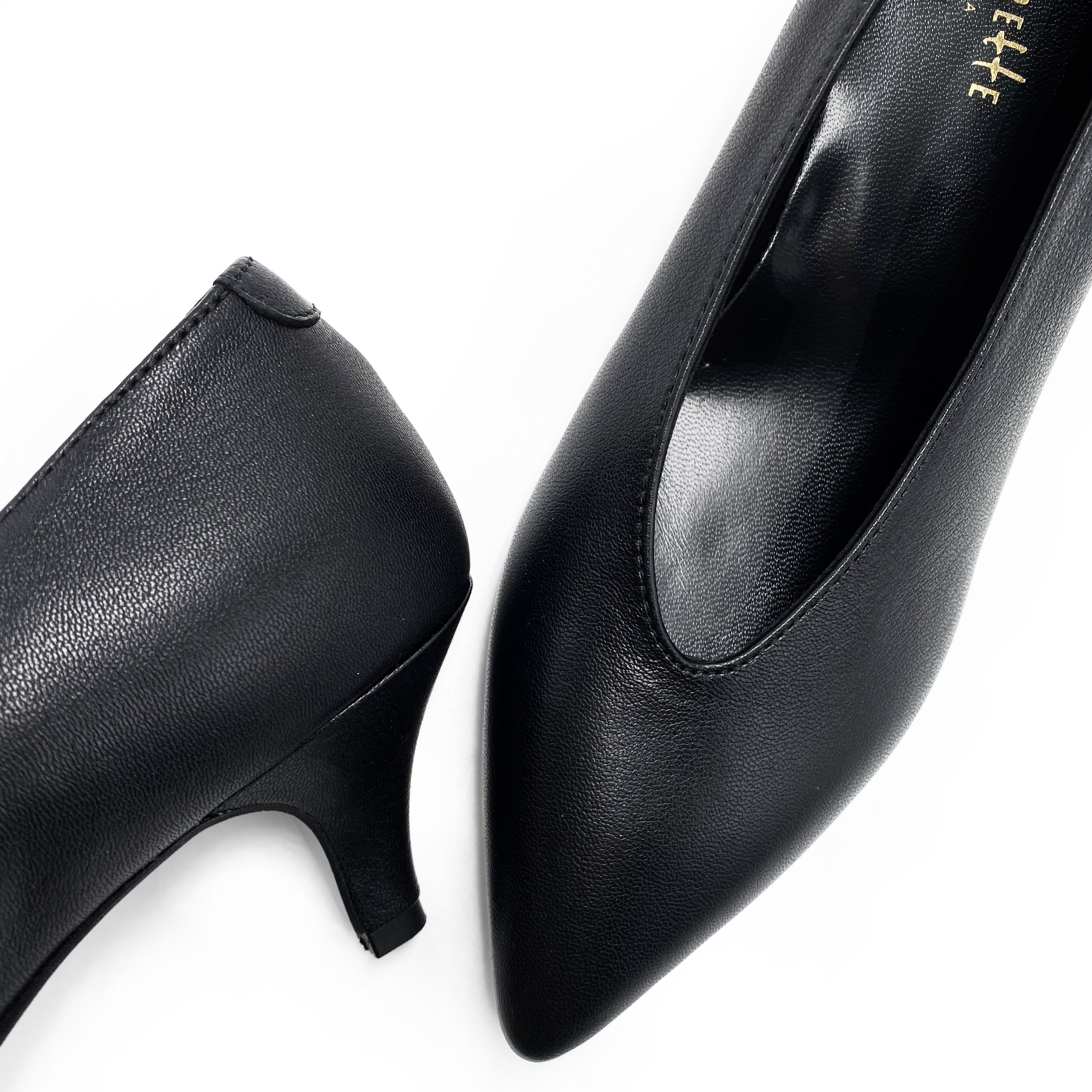 Scarpe décolleté nere in pelle con scollo a V e tacco