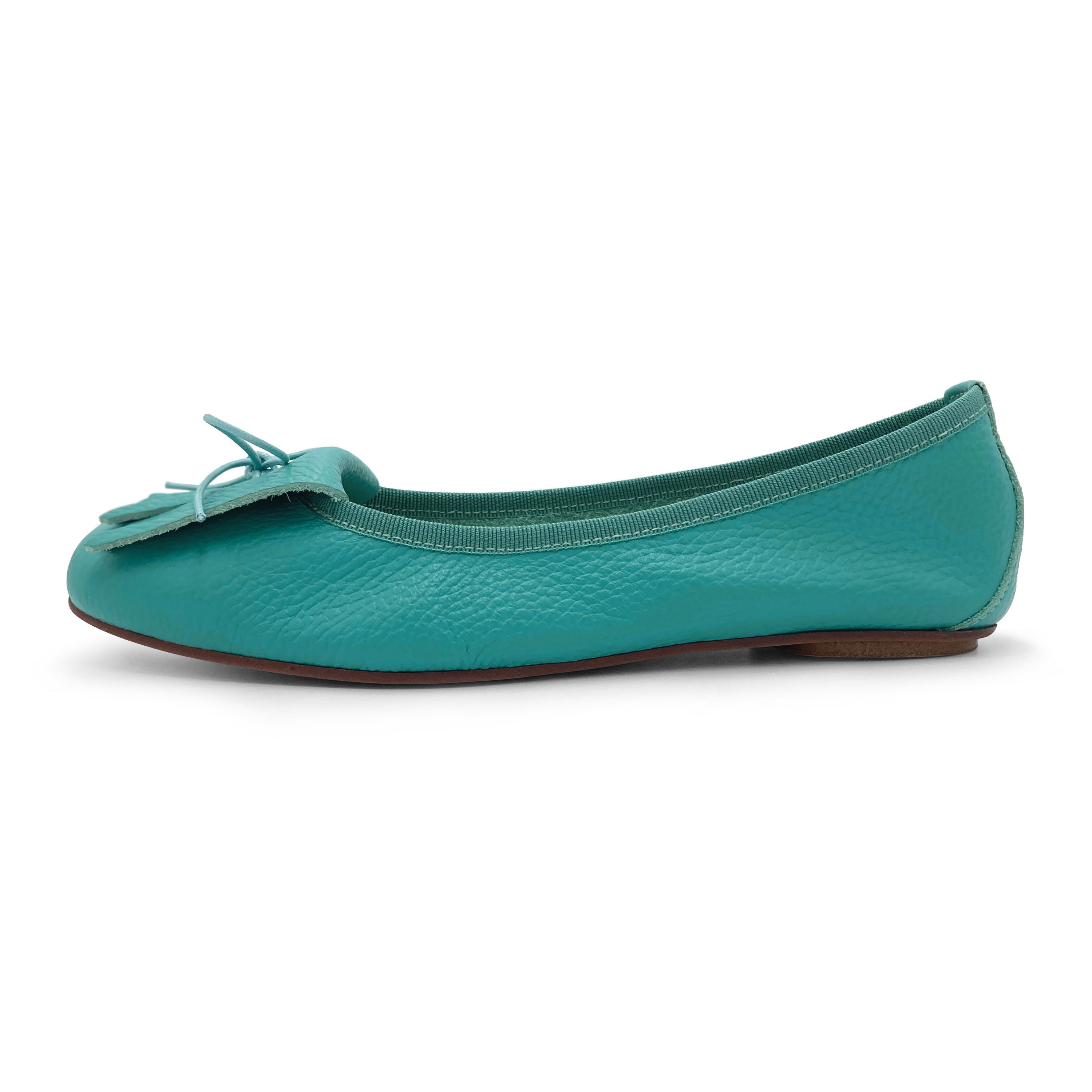 Mocassins femme en cuir bleu aqua à franges