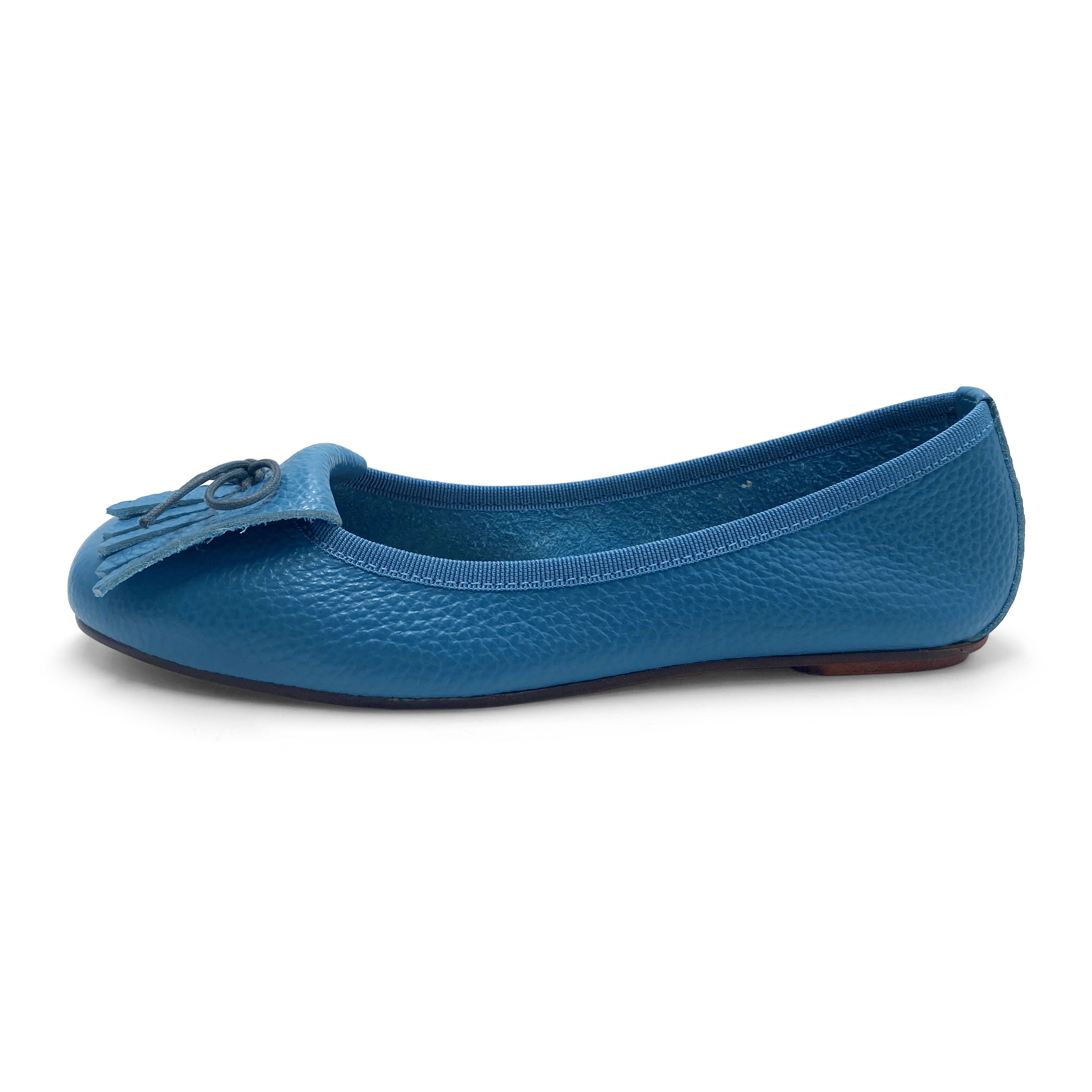 Mocassins femme en cuir bleu céruléen à franges 