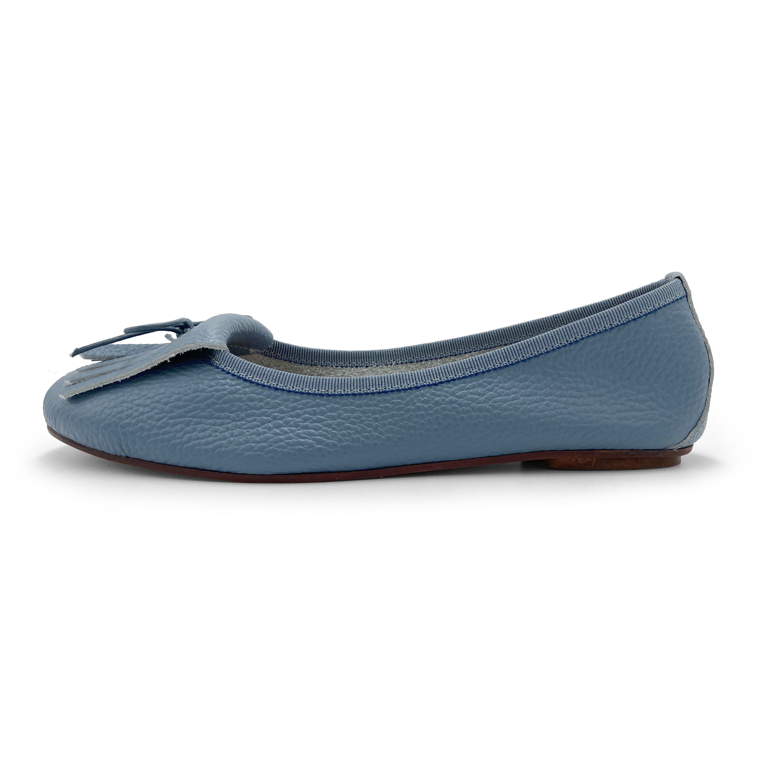 Mocassini da donna blu jeans in pelle con frangia