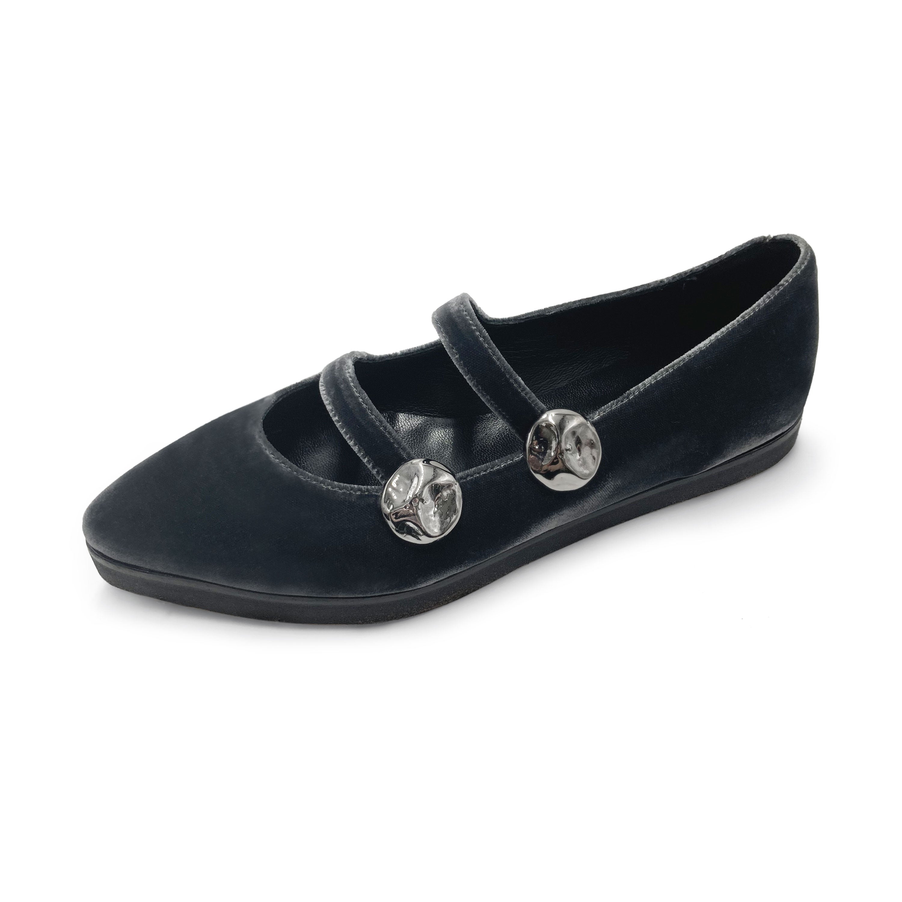 Ballerine in velluto grigio con cinturini e borchie