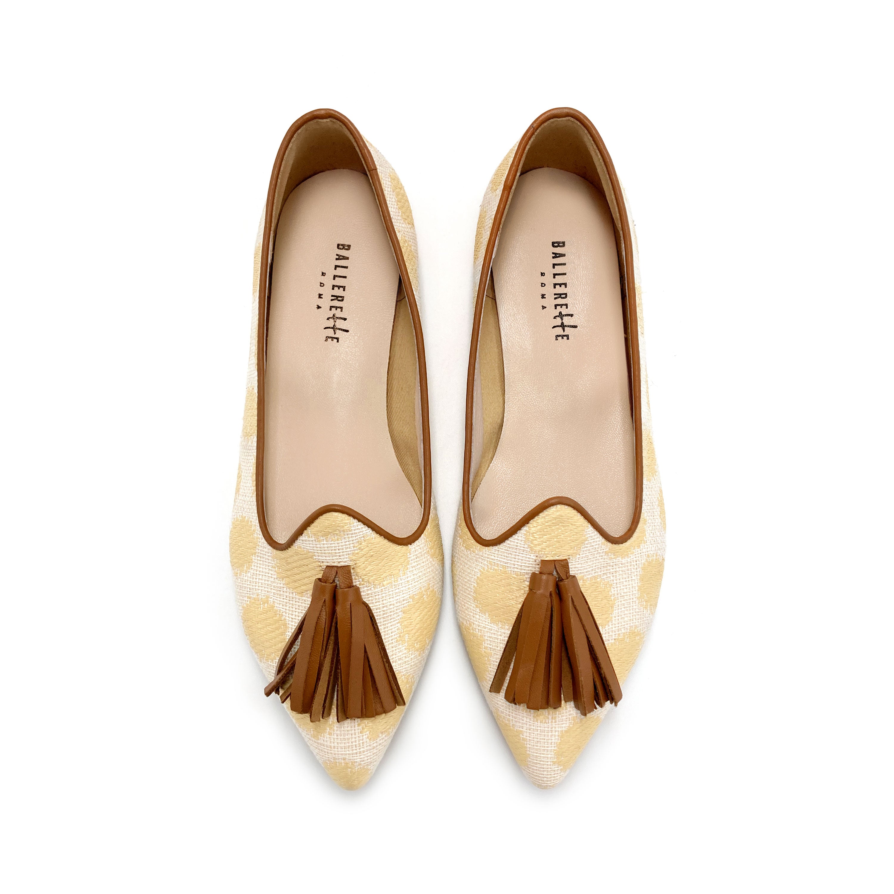 Mocassini donna estivi in rafia beige con nappine