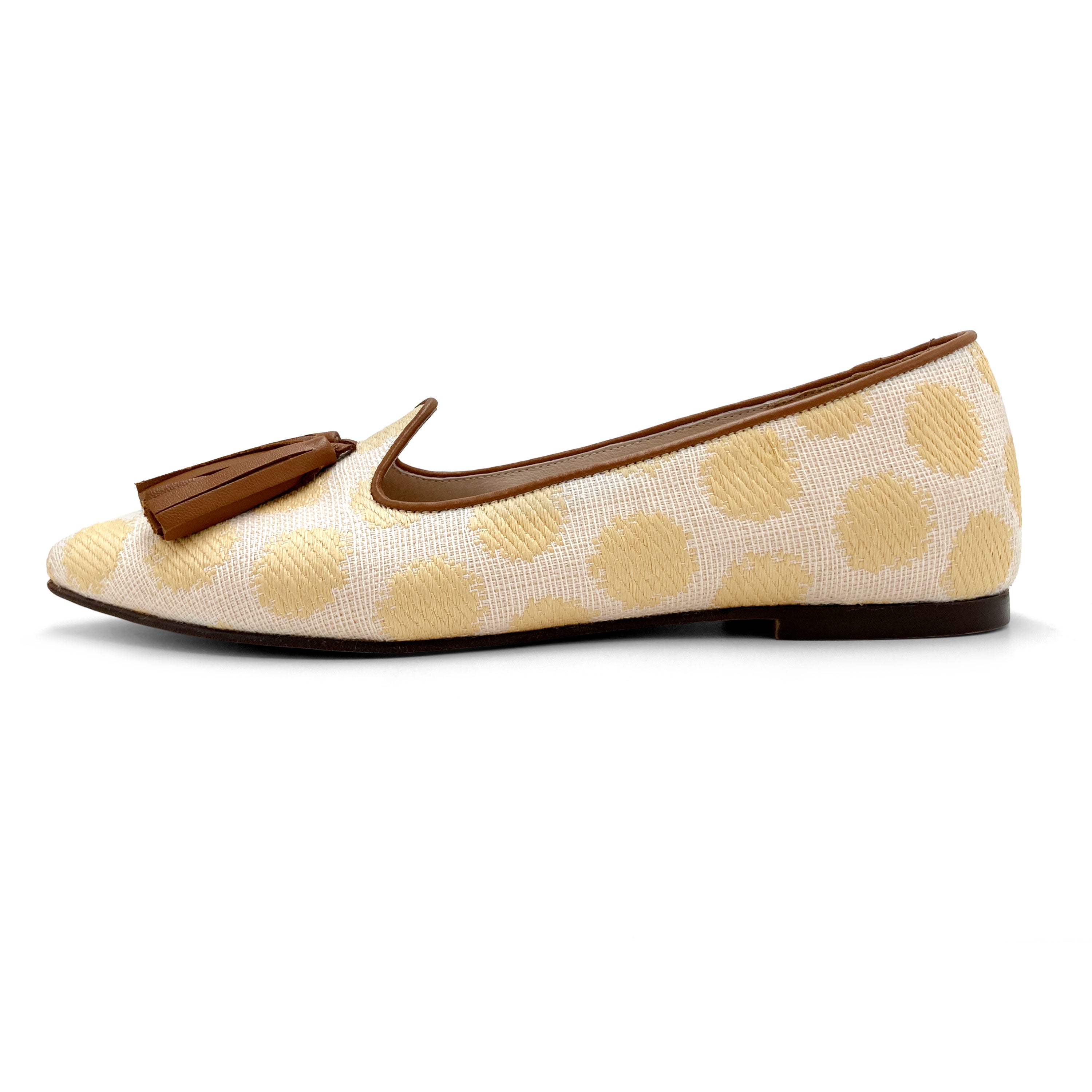 Mocassini donna estivi in rafia beige con nappine