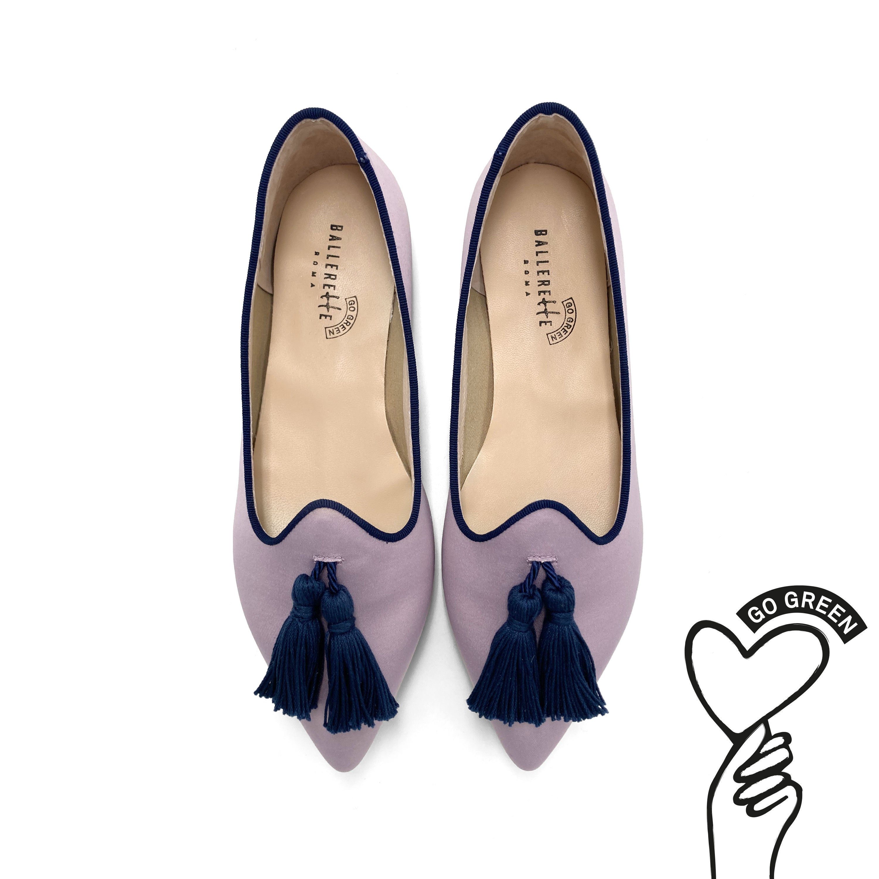 TT Go Green Collection - Mocassini donna lilla in raso eco e nappine blu