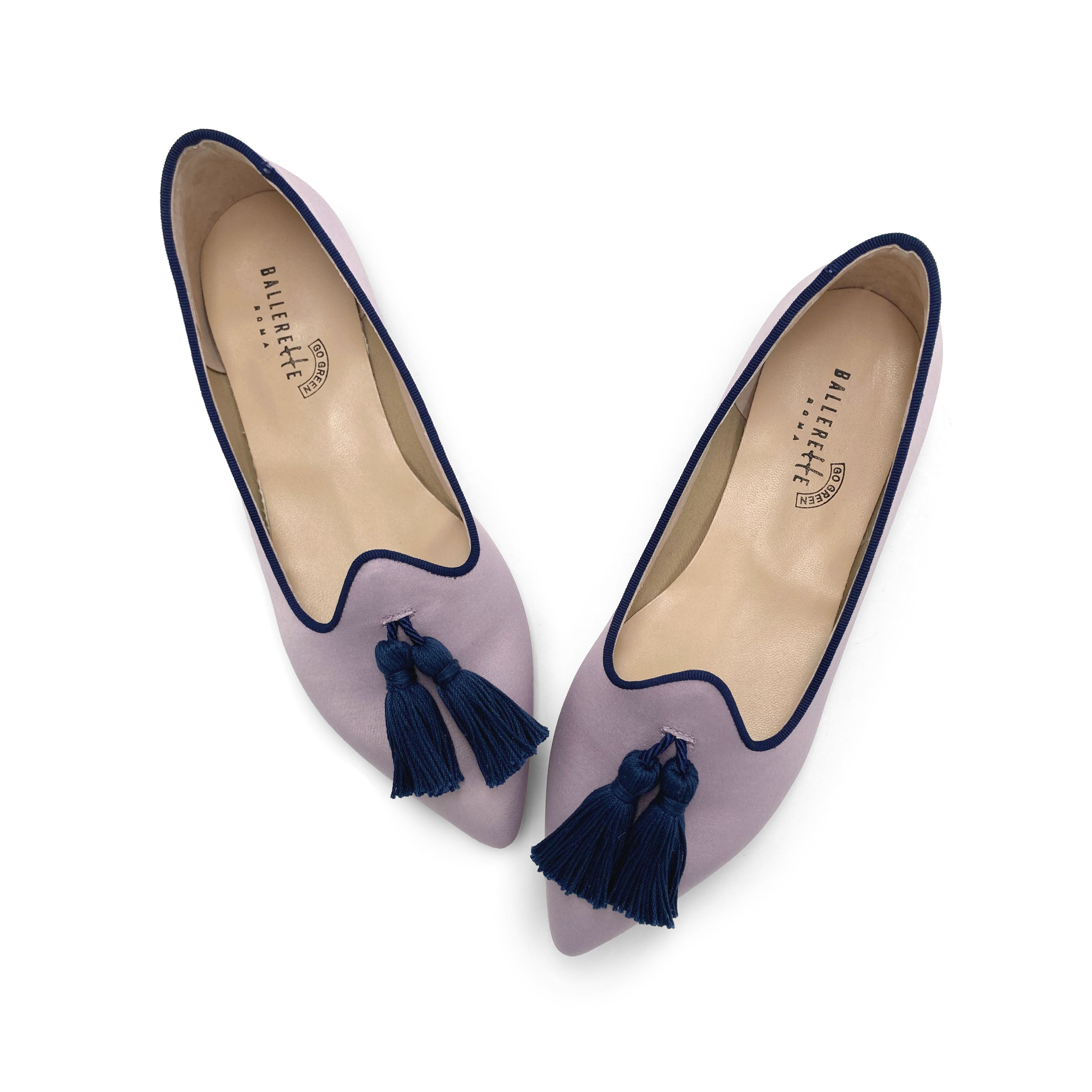 TT Go Green Collection - Mocassini donna lilla in raso eco e nappine blu