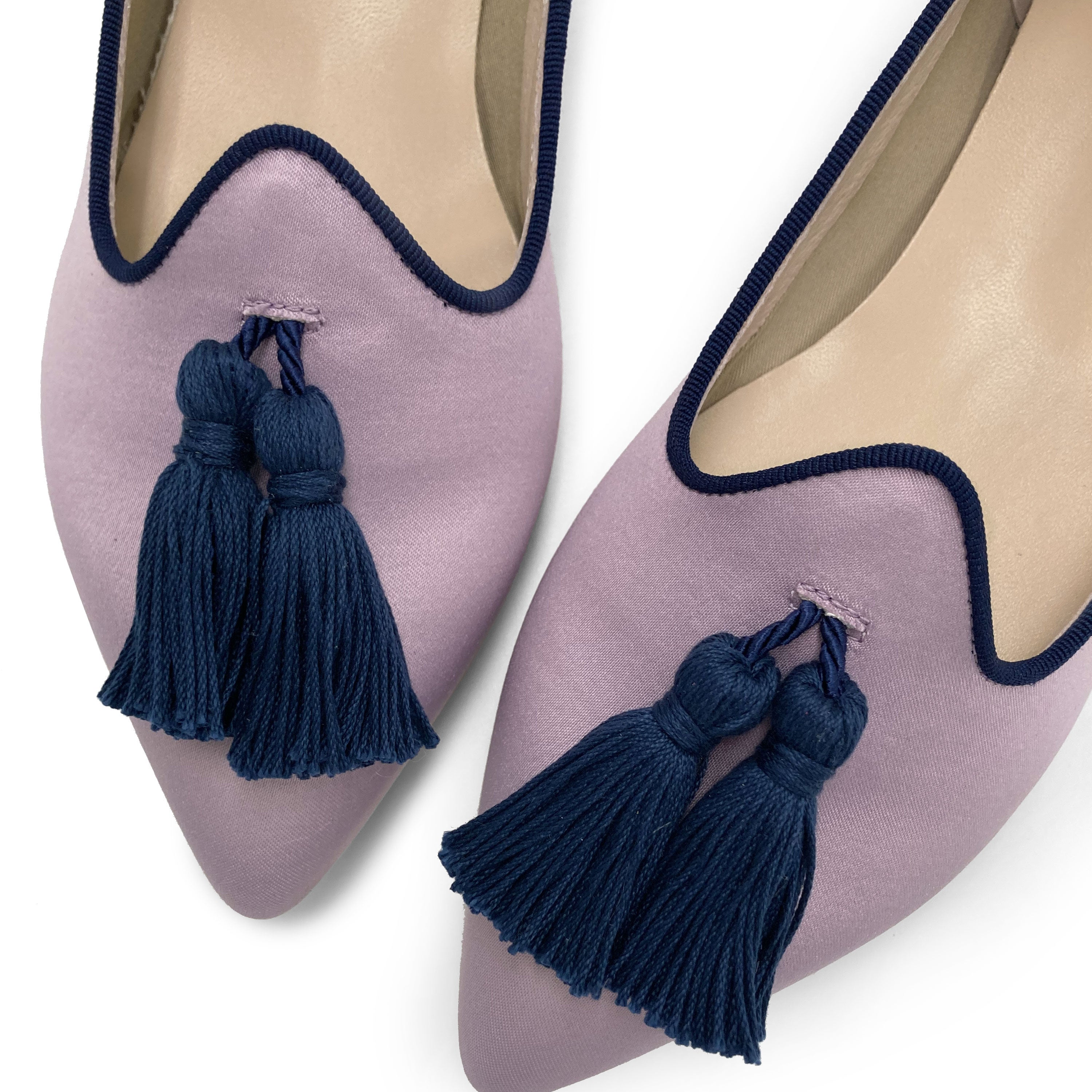 TT Go Green Collection - Lila Damen-Mokassins aus Satin mit blauen Quasten