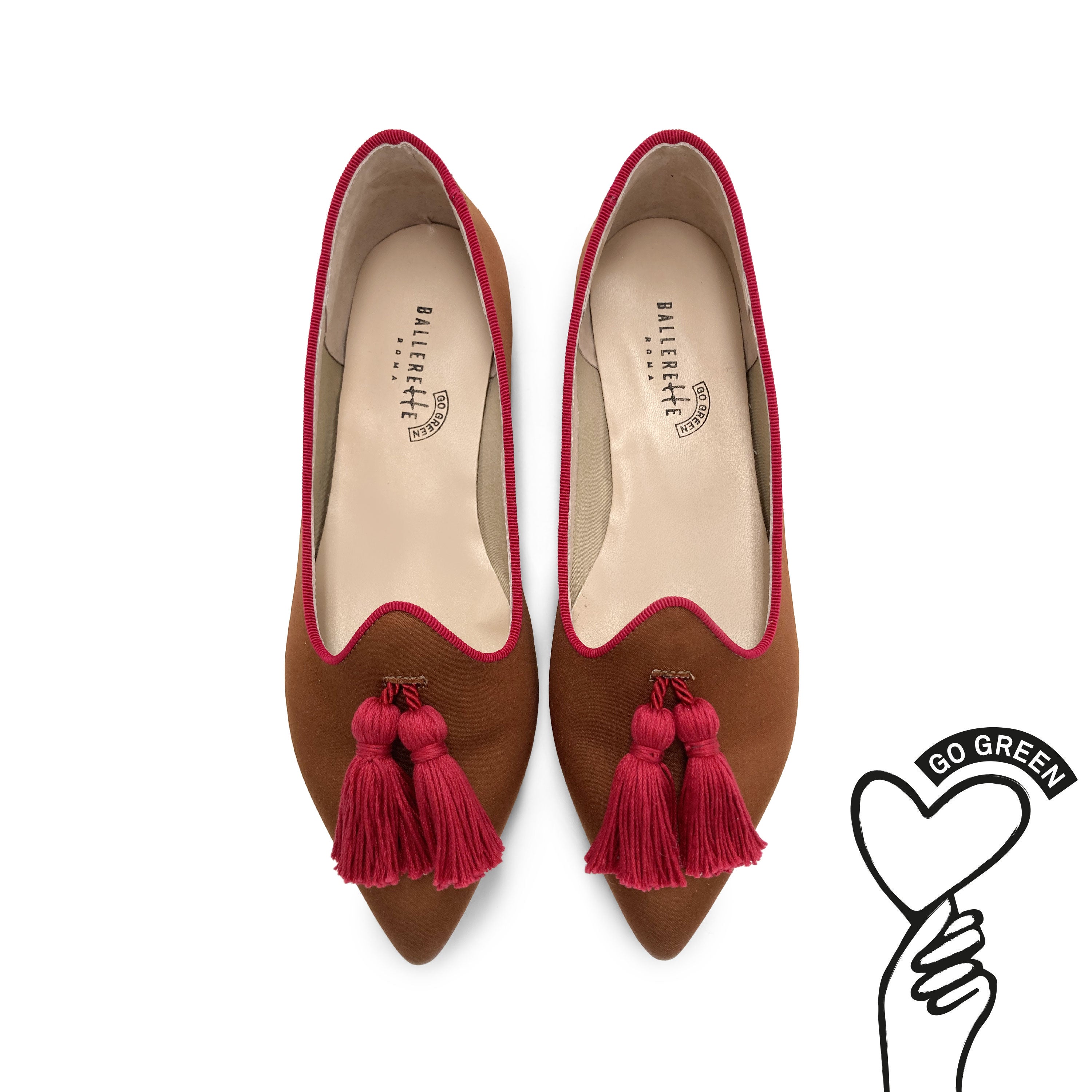 TT Go Green Collection - Mocassins femme en satin éco marron avec pompons fuchsia