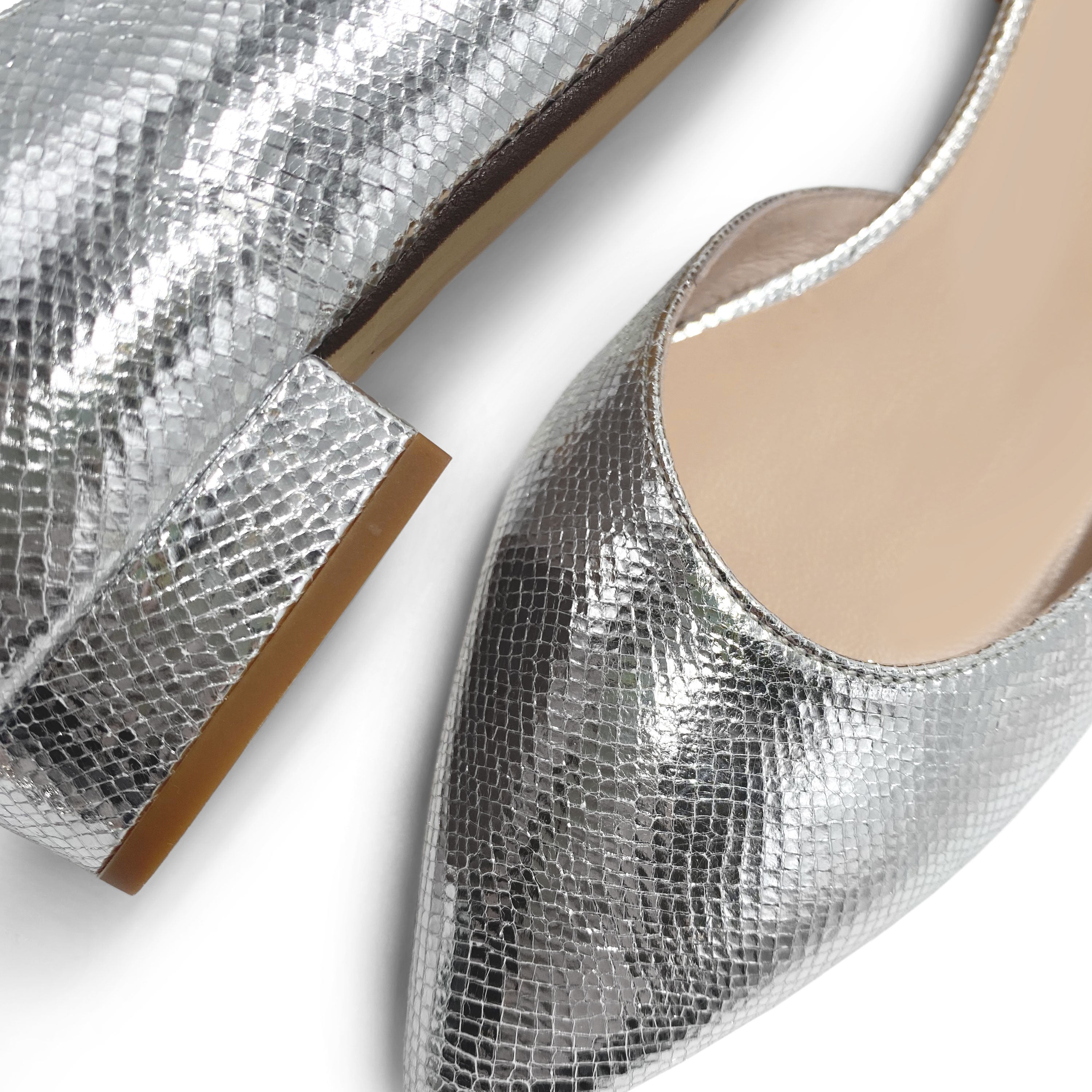 Ballerines lamées argentées à bout ouvert