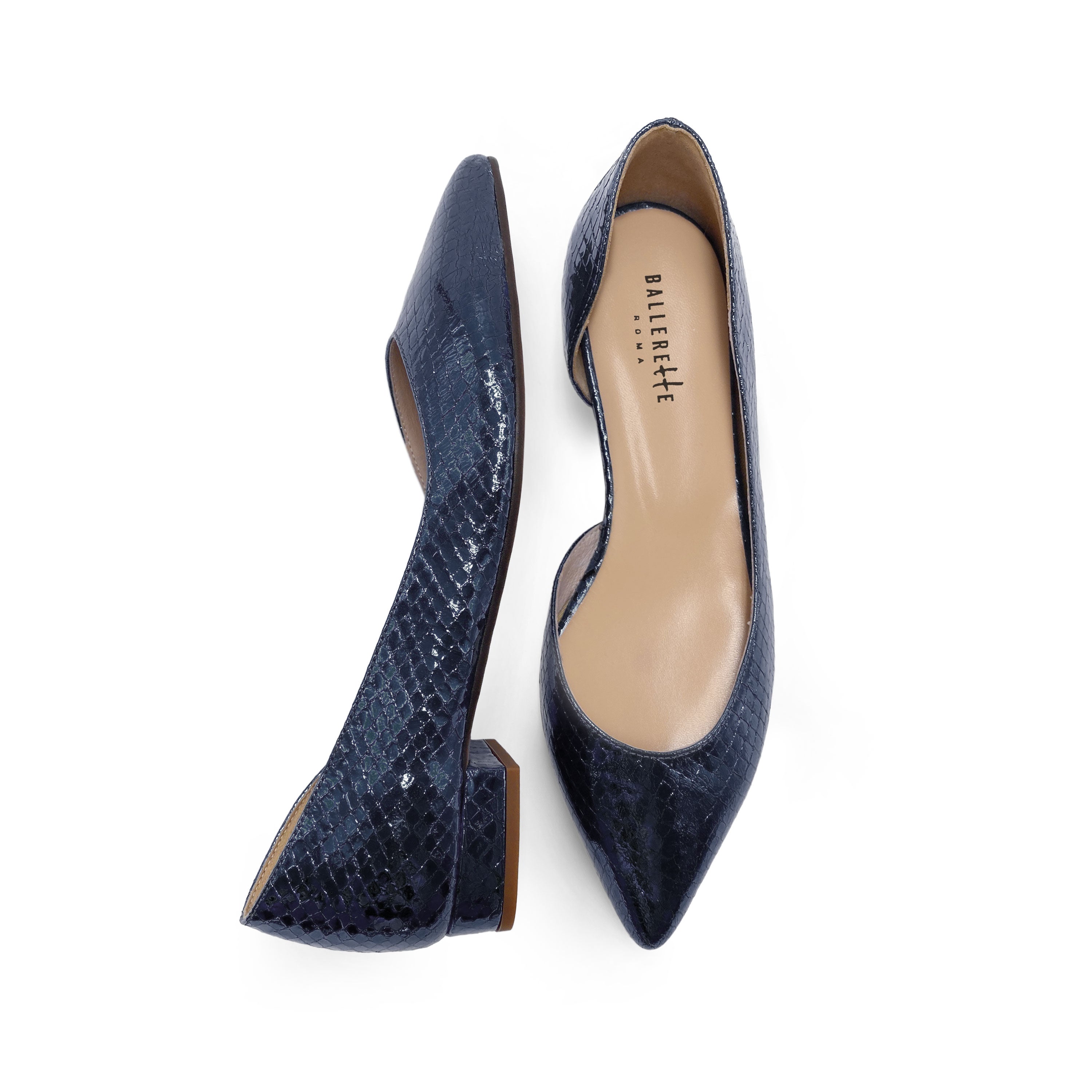 Half d'Orsay Blue Metallic Leather Ballet Flats