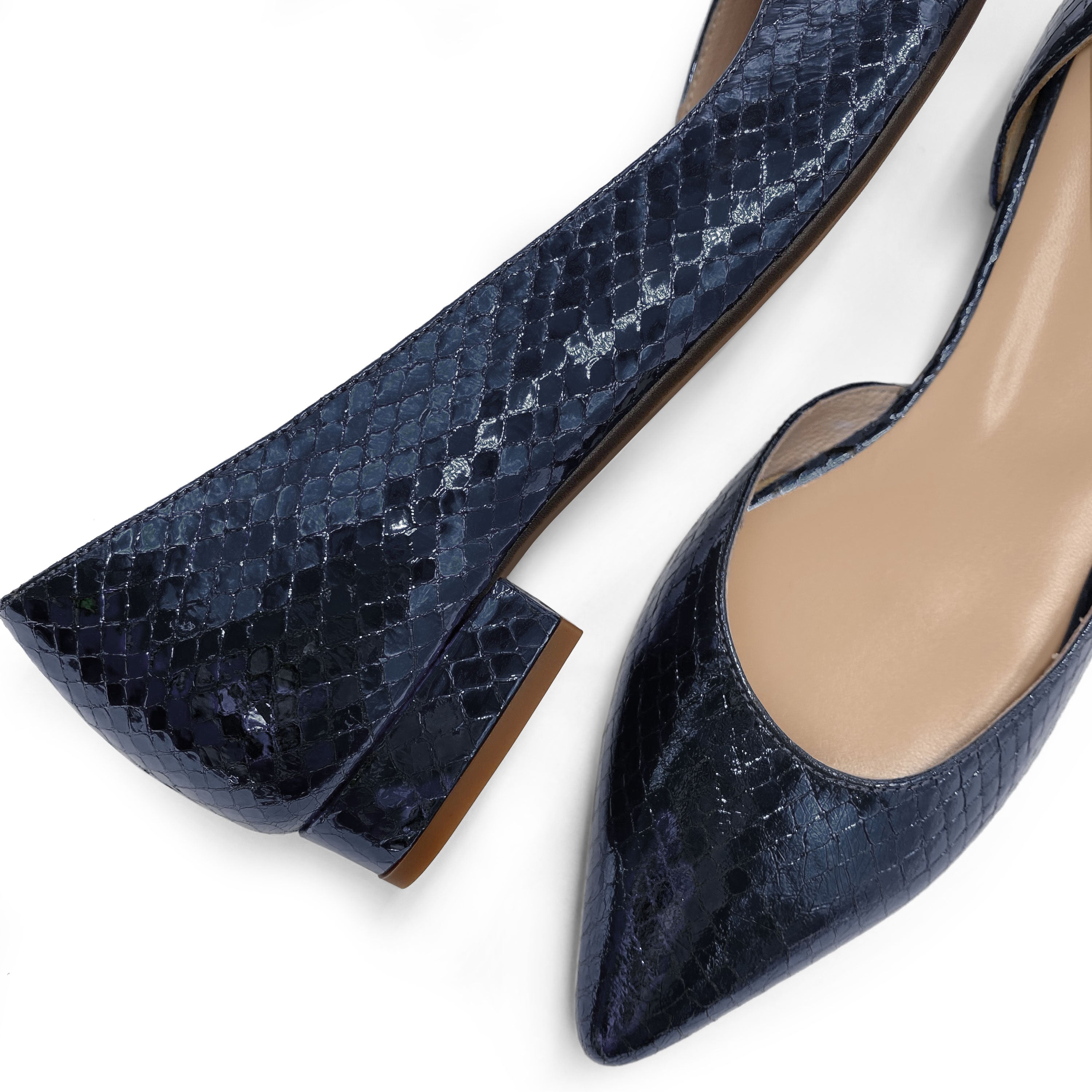 Half d'Orsay Blue Metallic Leather Ballet Flats