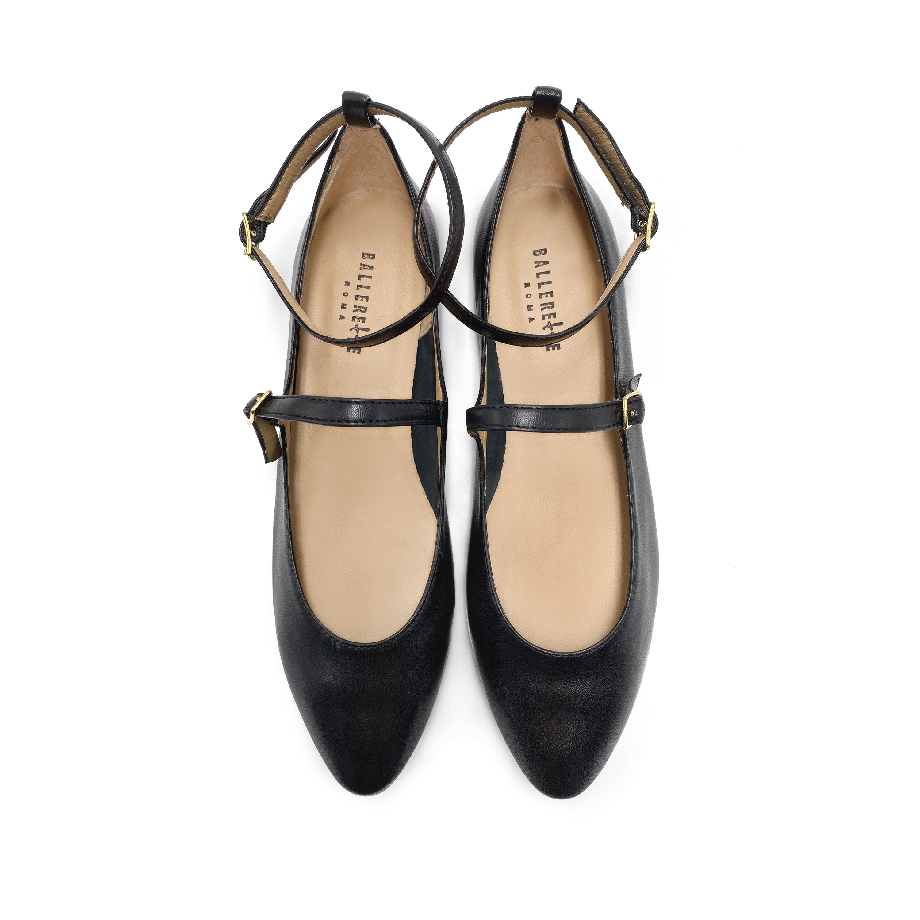 Black Mary Jane Ballet Flats with Straps