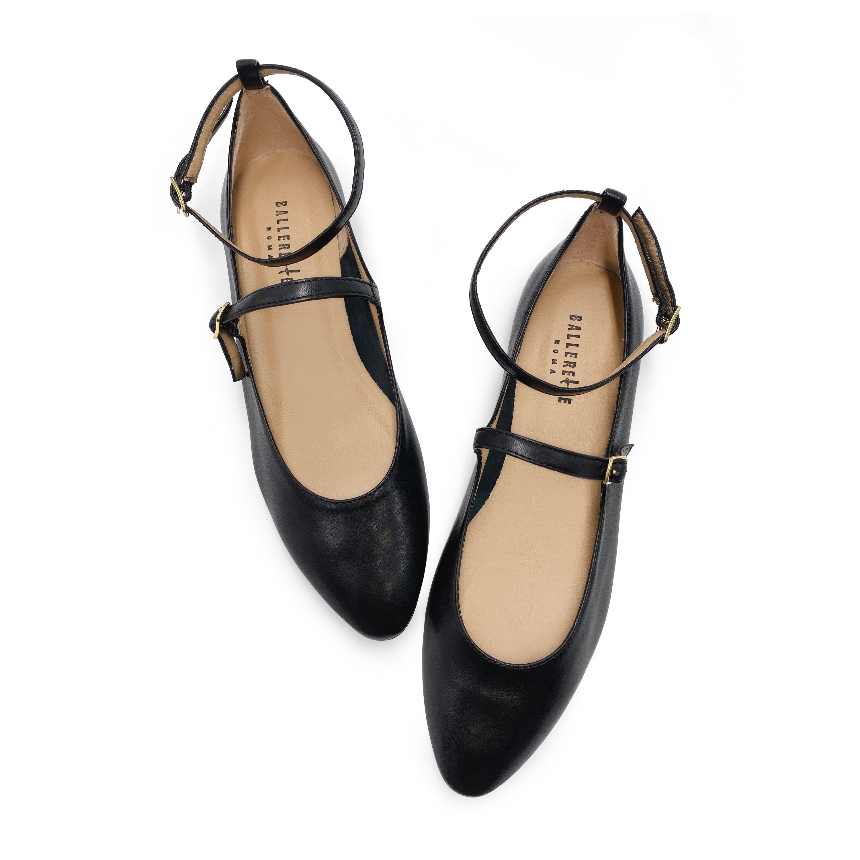 Black Mary Jane Ballet Flats with Straps