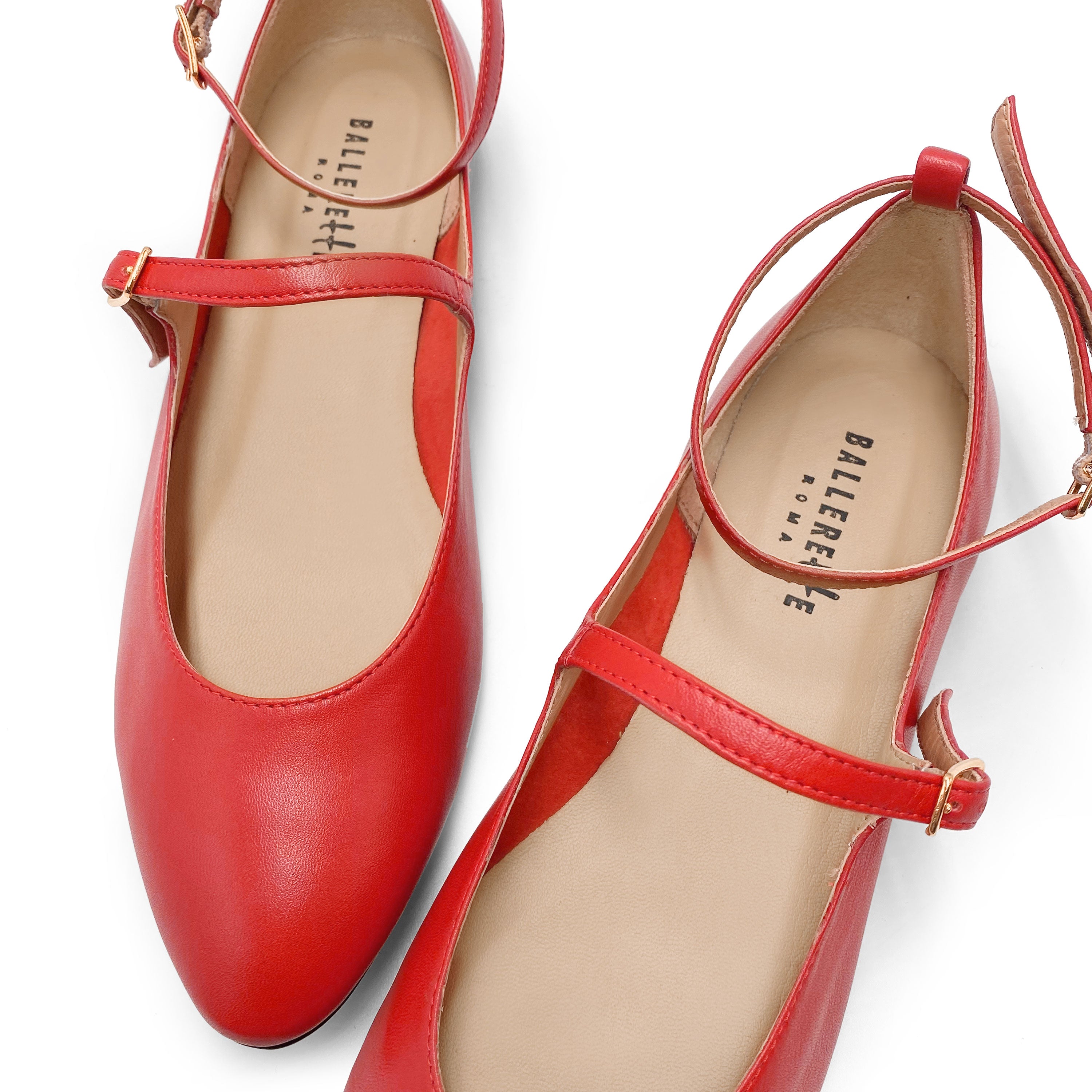 Coral Red Mary Jane Ballet Flats with Straps