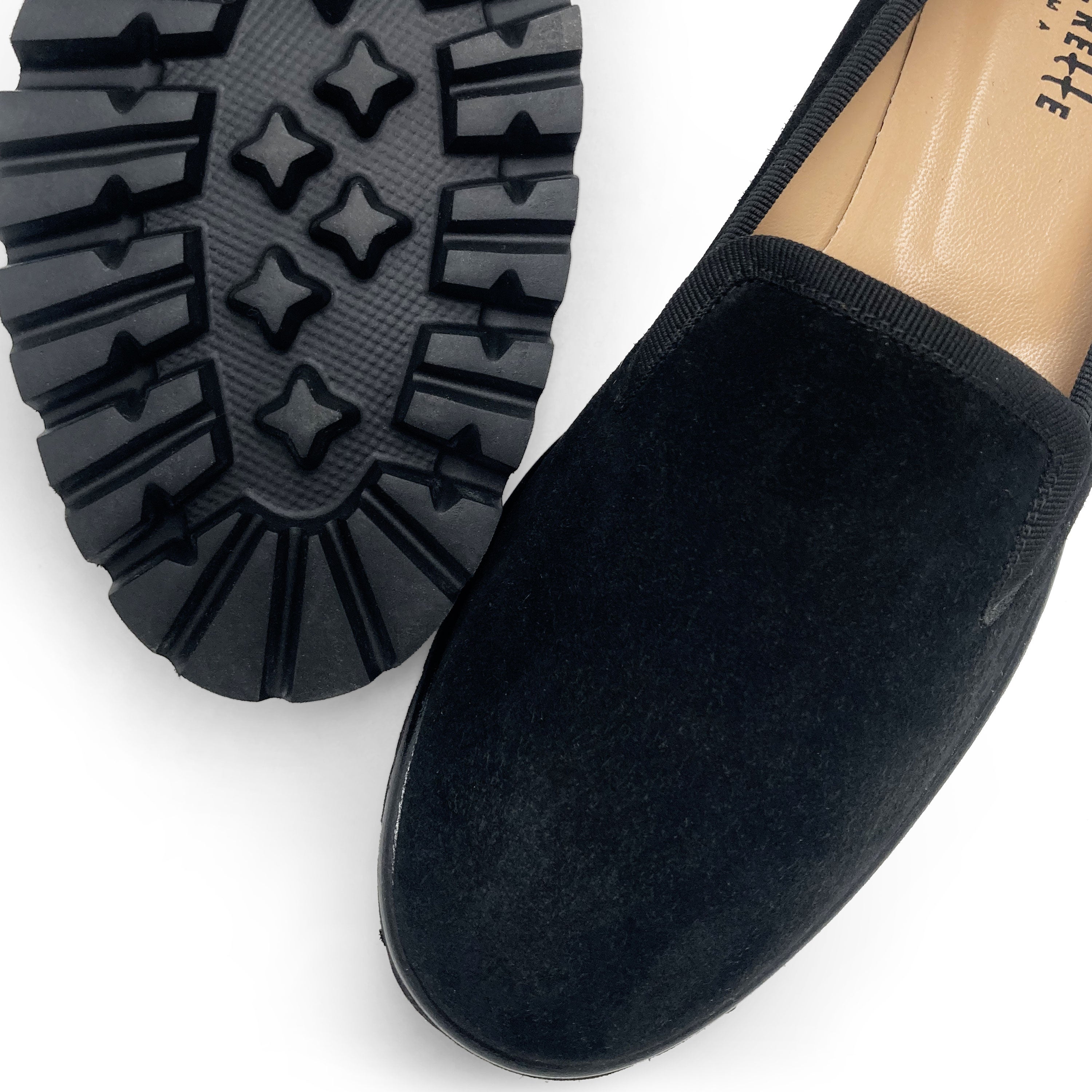 Mocassins plateforme en daim noir pour femme
