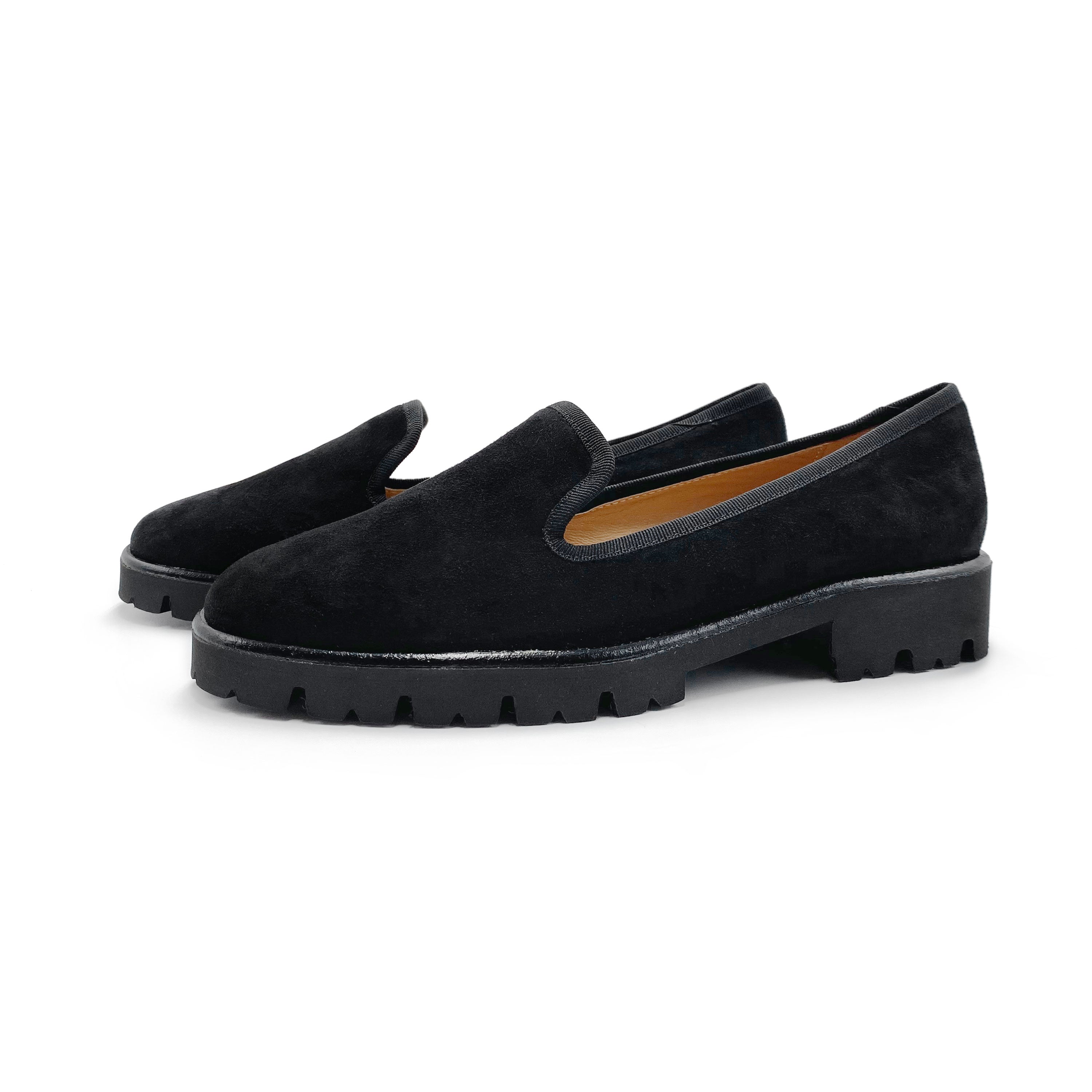 Mocassins plateforme en daim noir pour femme