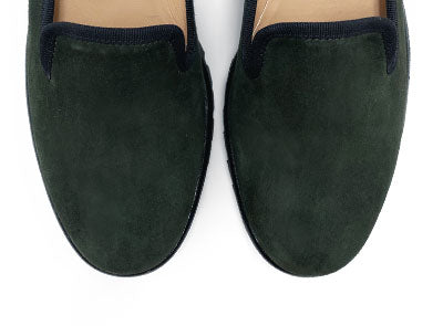 Green suede platform women moccasins