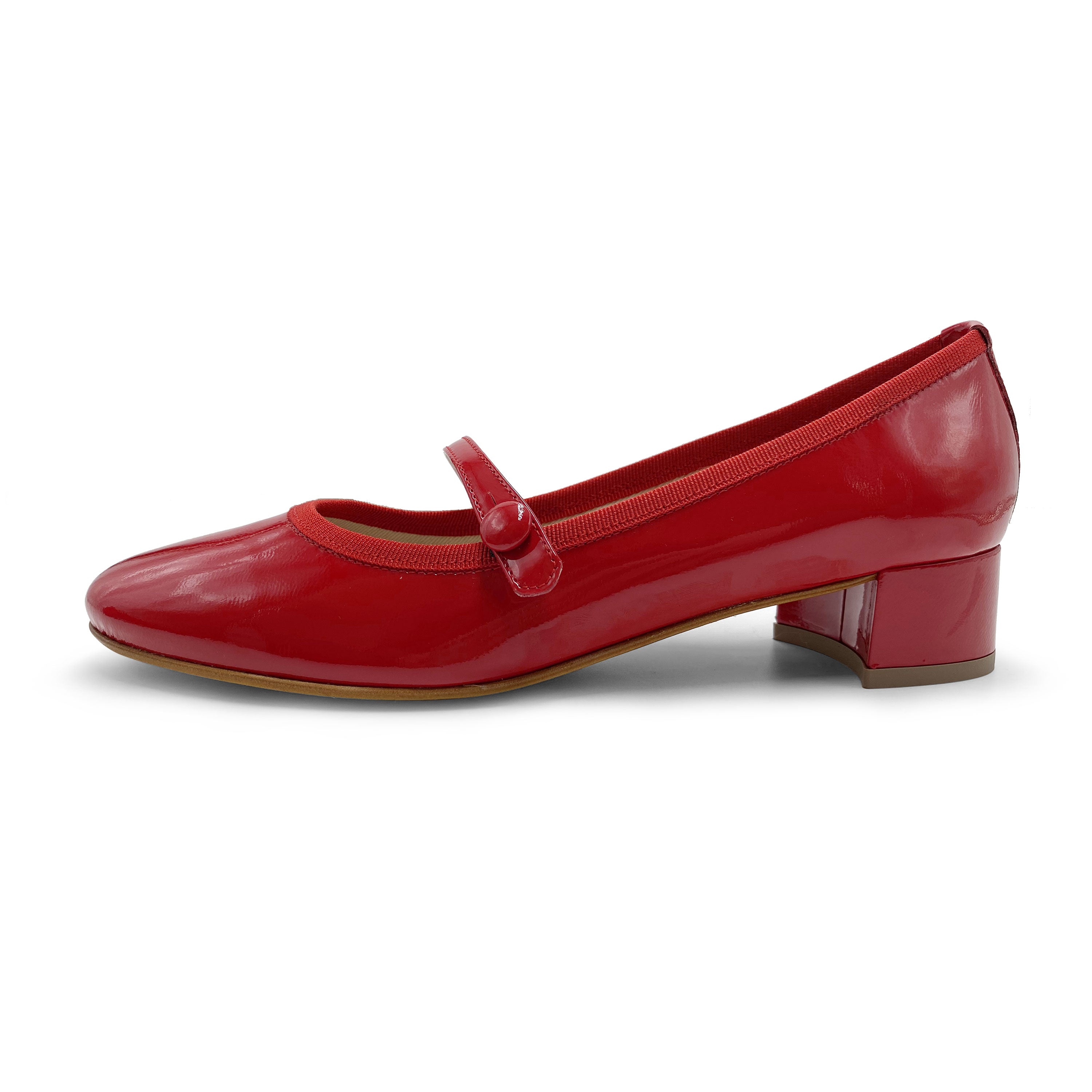 Ballerines Mary Jane en cuir verni rouge avec bride et talon
