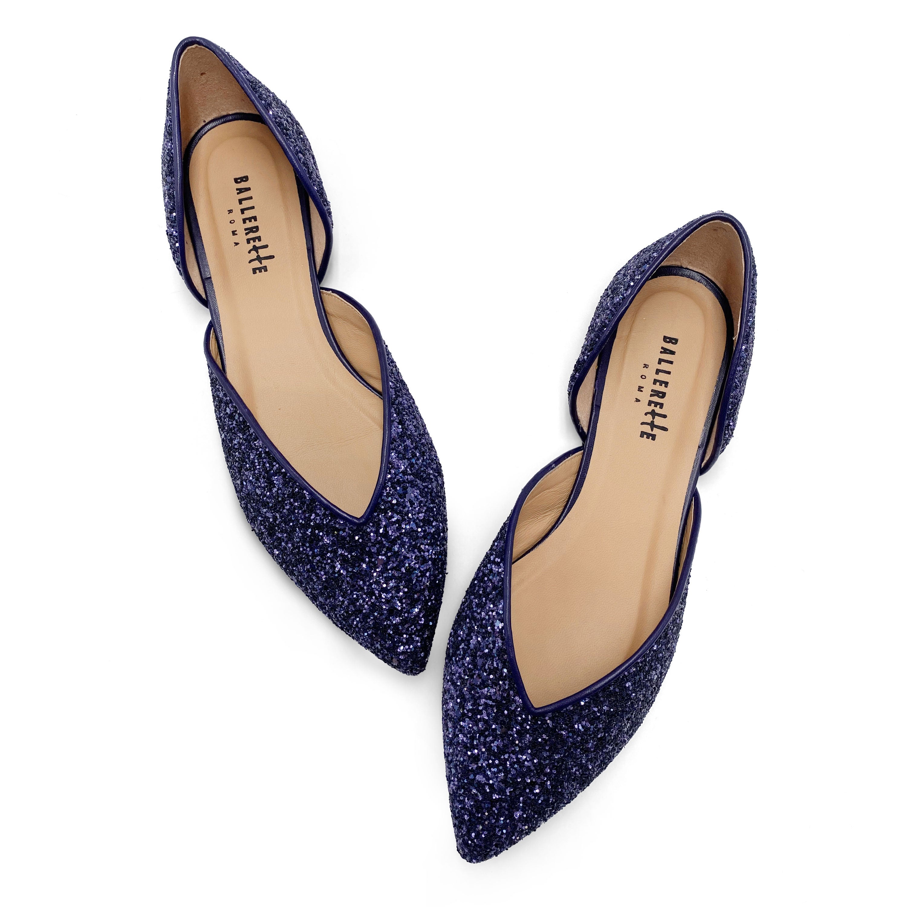 Ballerine aperte in glitter blu