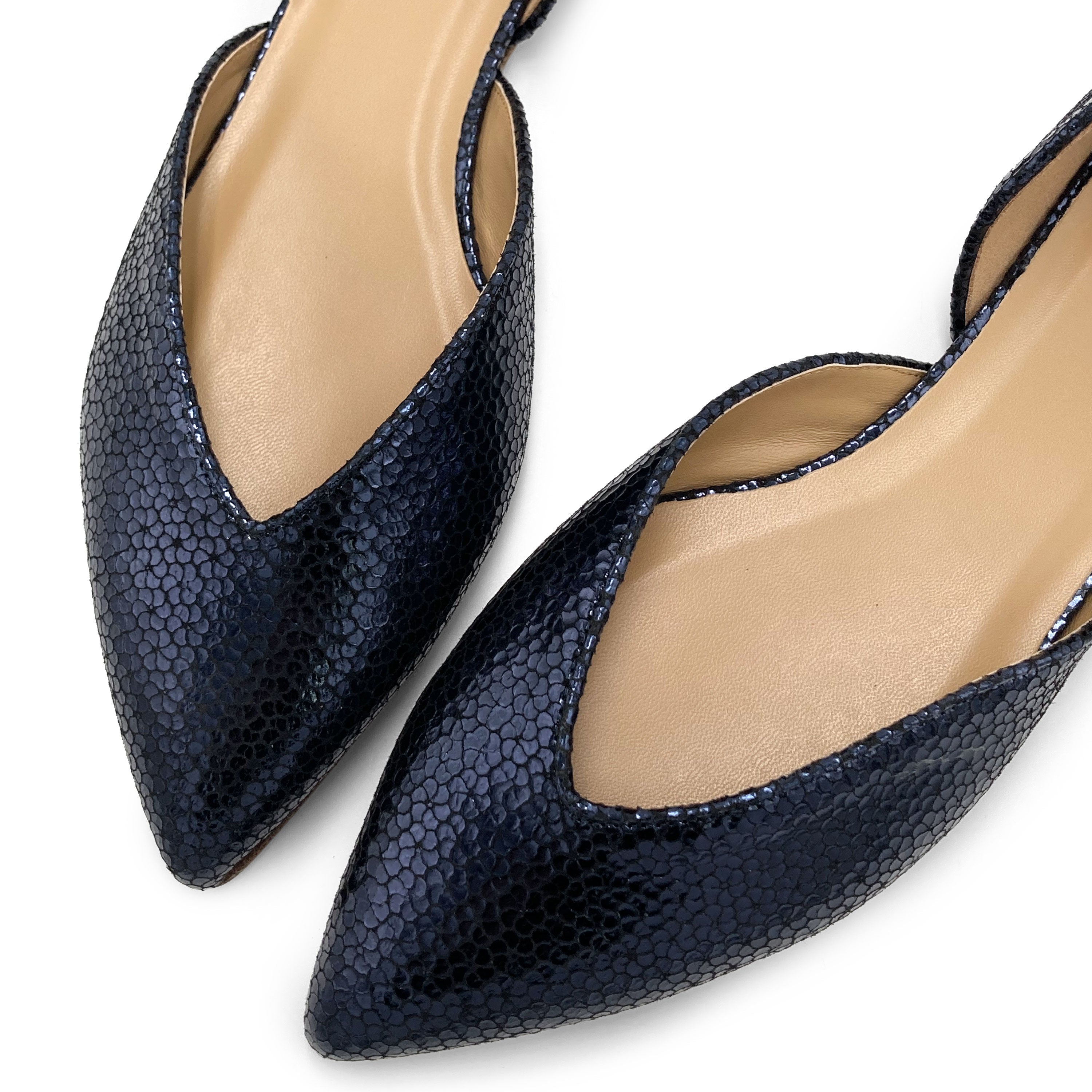 Ballerine aperte laminate blu