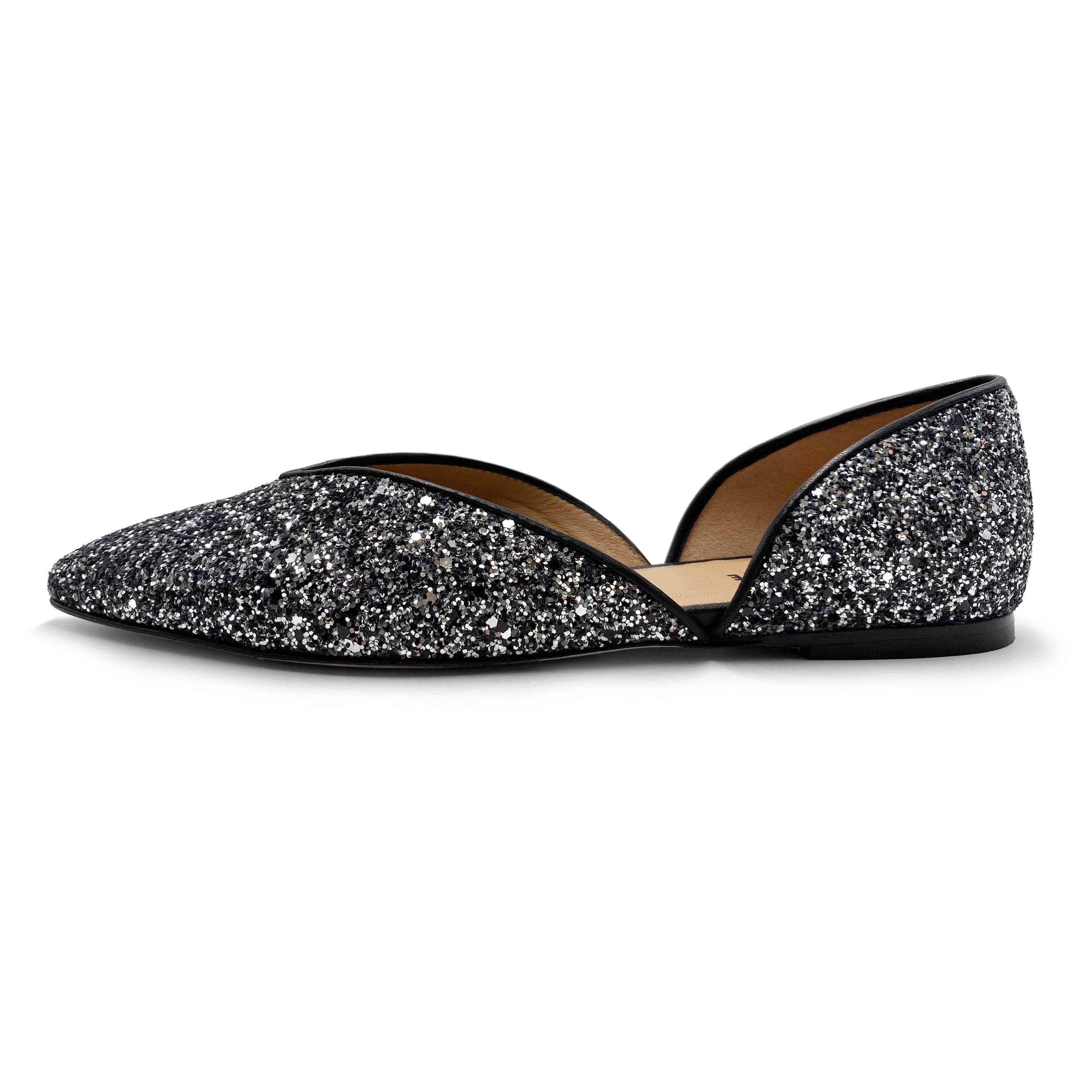 Open ballet flats in iron glitter