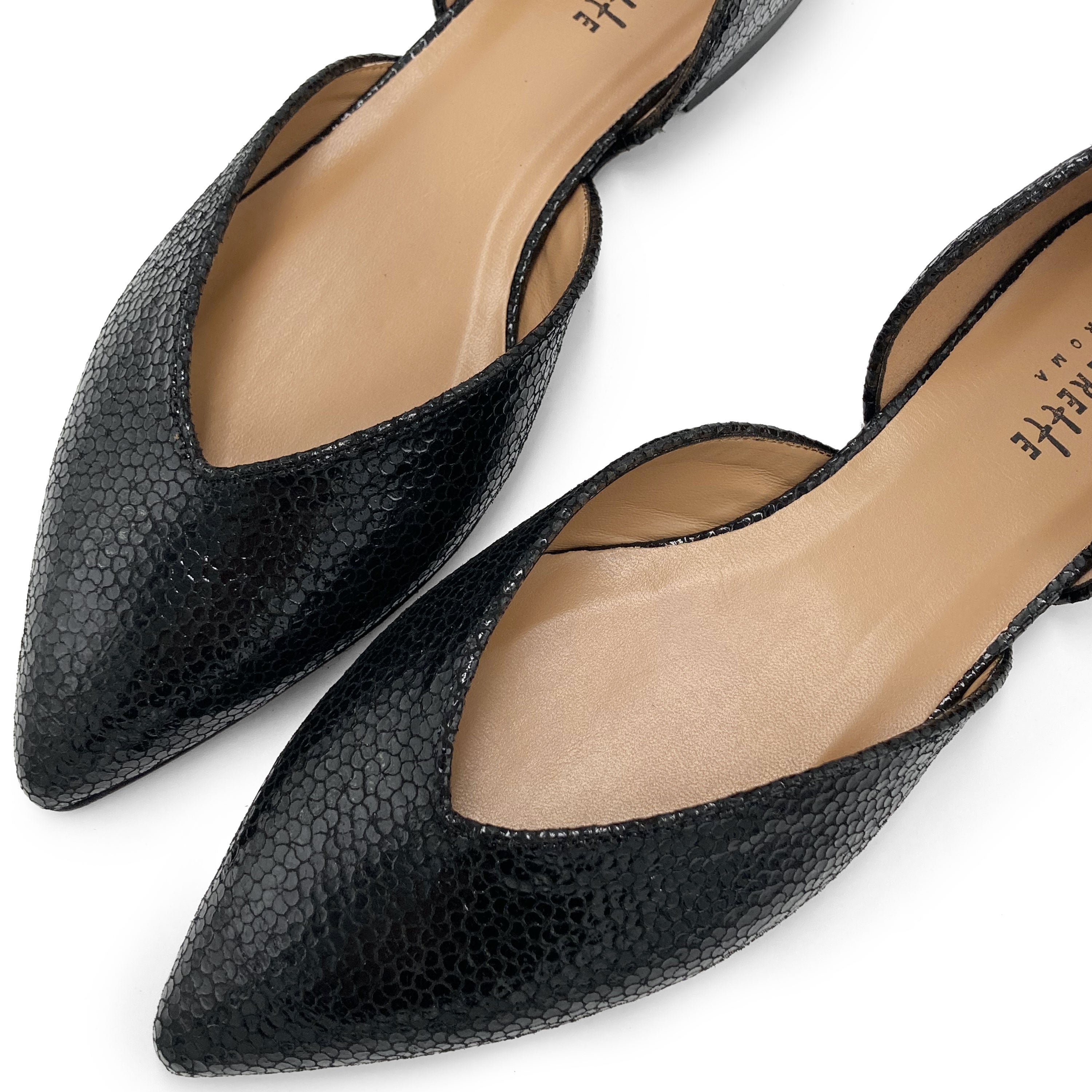 Ballerine aperte laminate nere