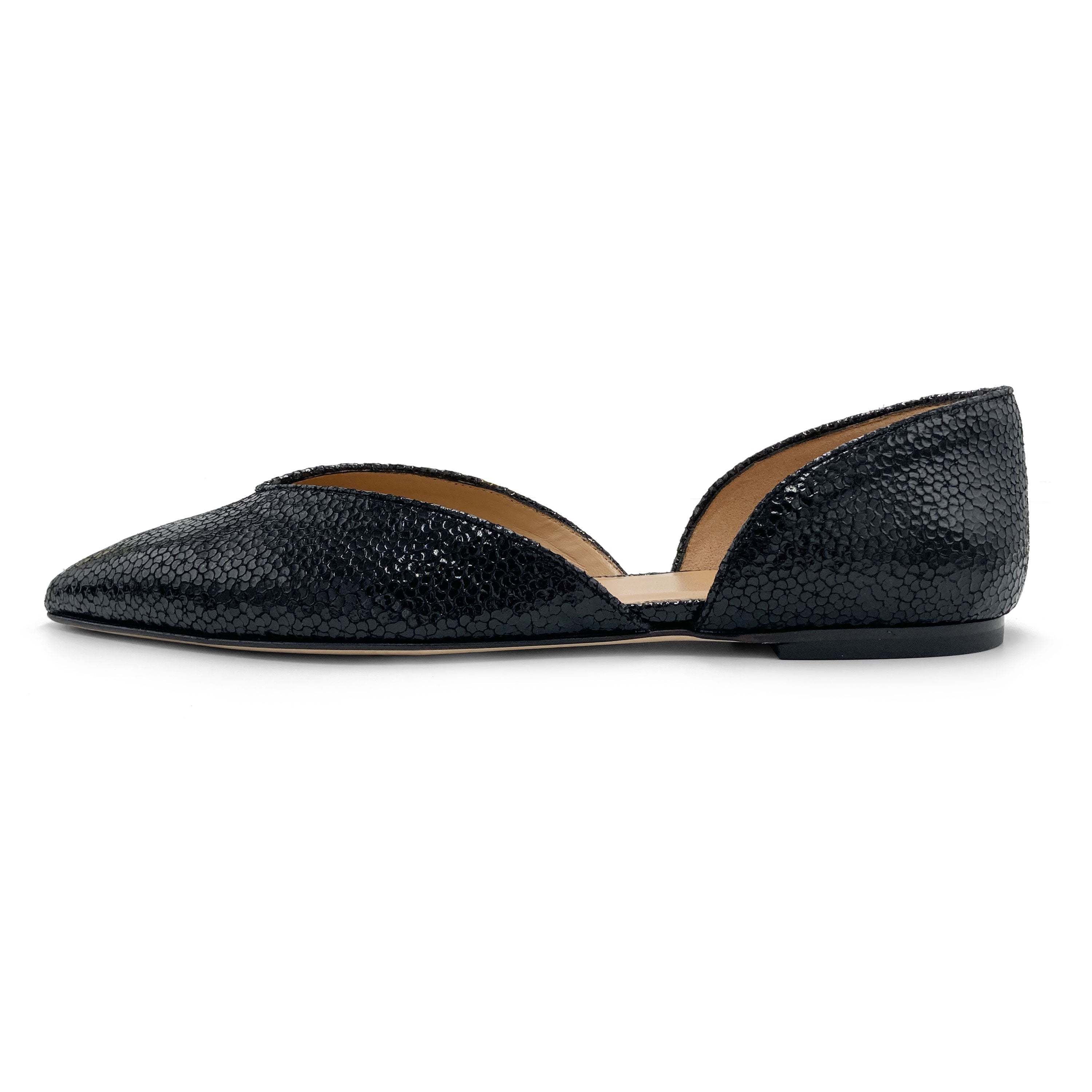 Ballerine aperte laminate nere