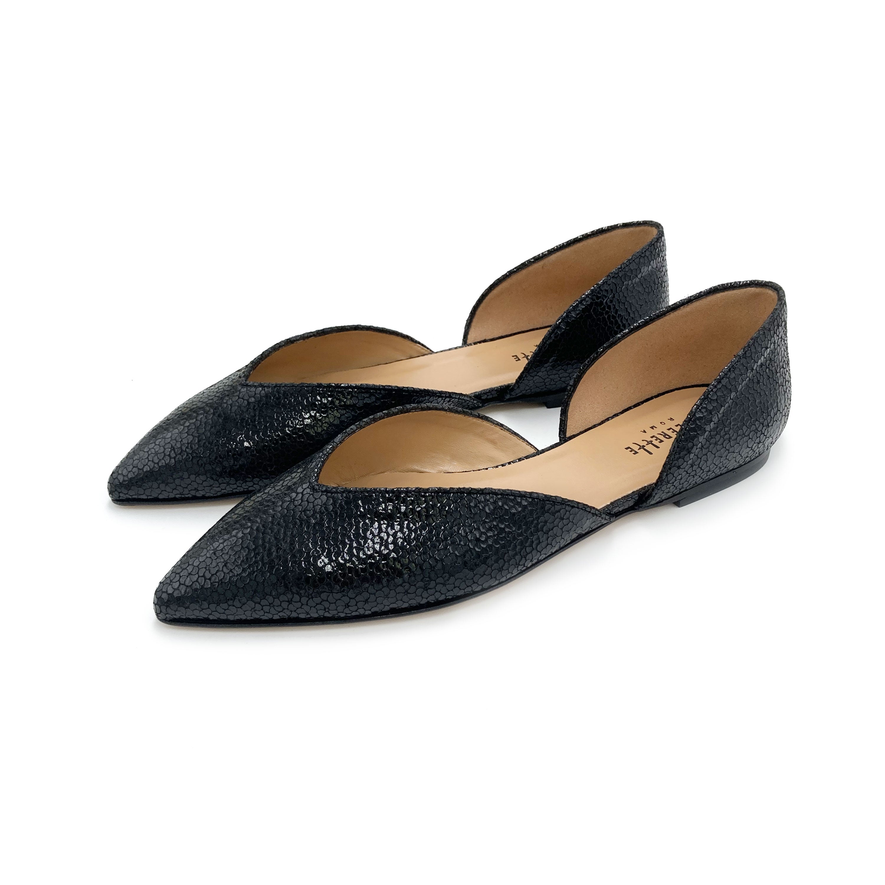 Ballerine aperte laminate nere