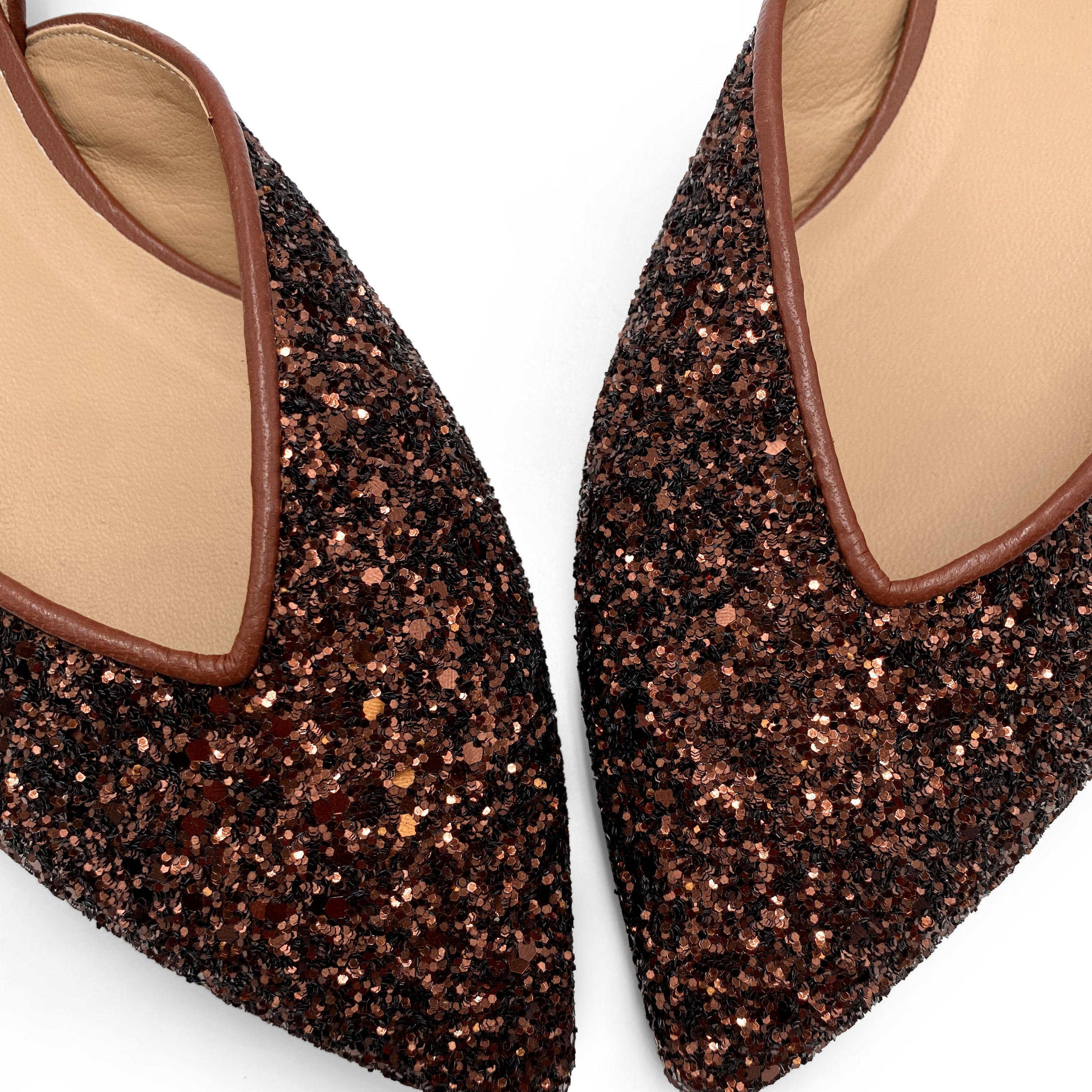 Open ballet flats in bronze glitter