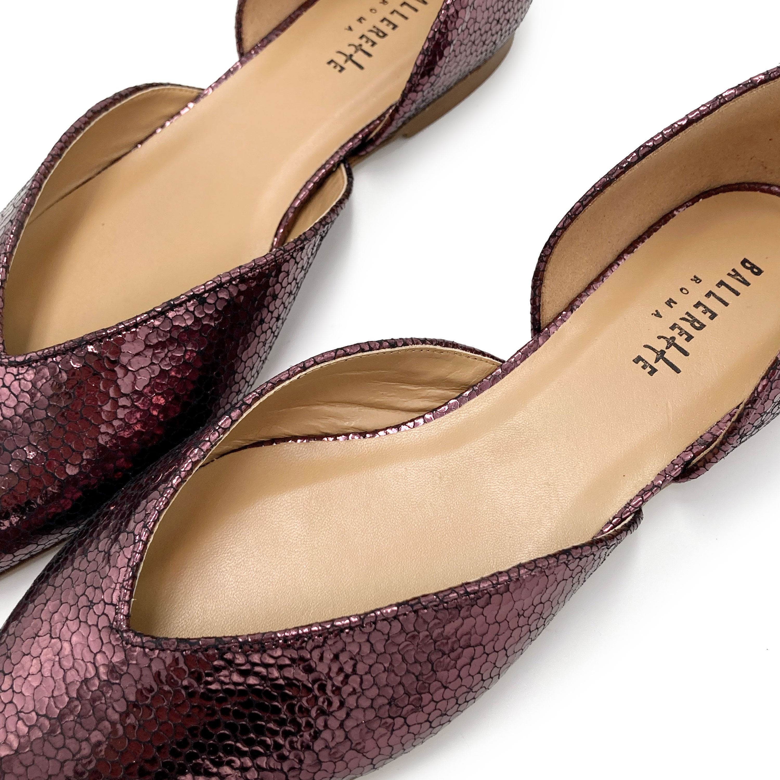 Ballerine aperte laminate viola prugna