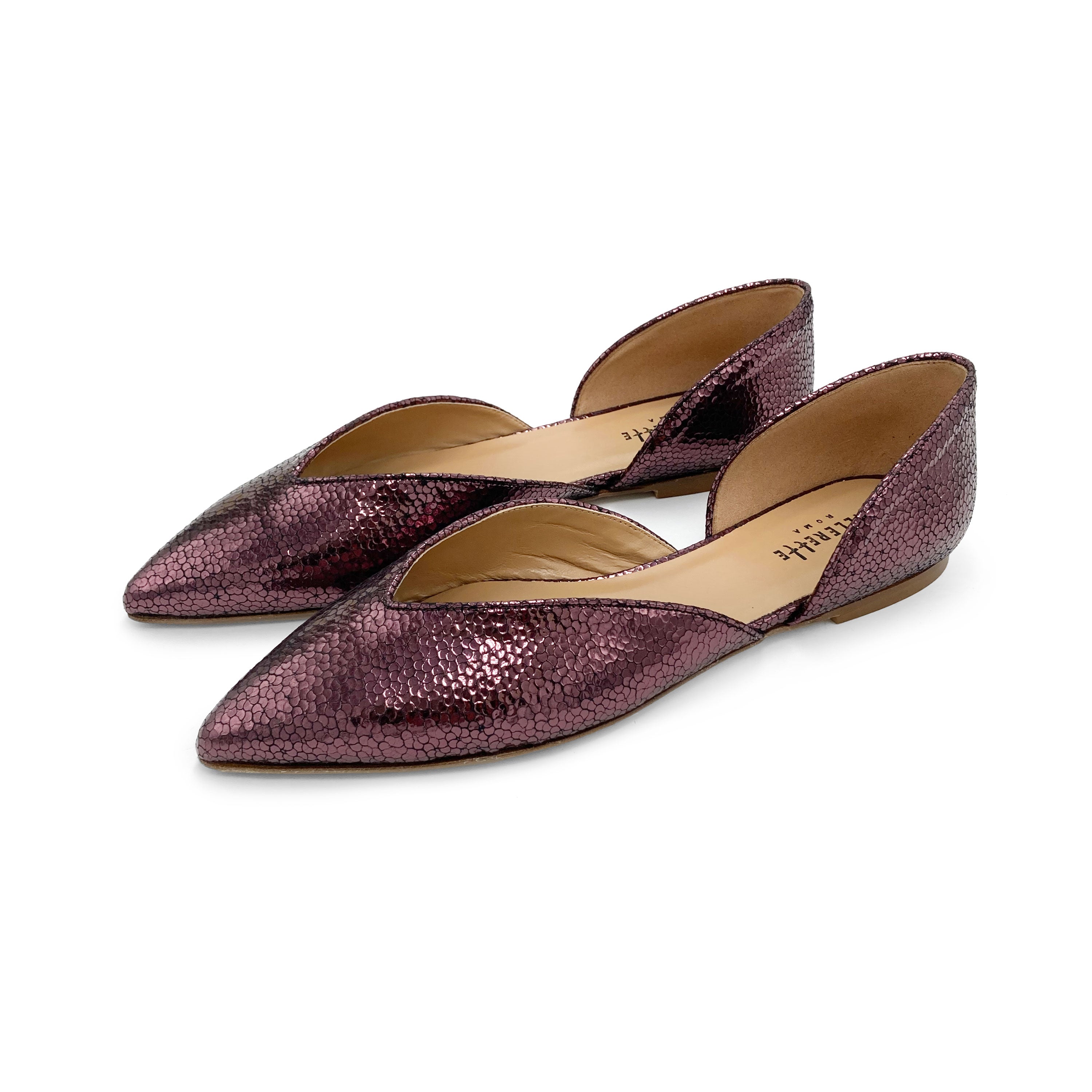 Ballerine aperte laminate viola prugna