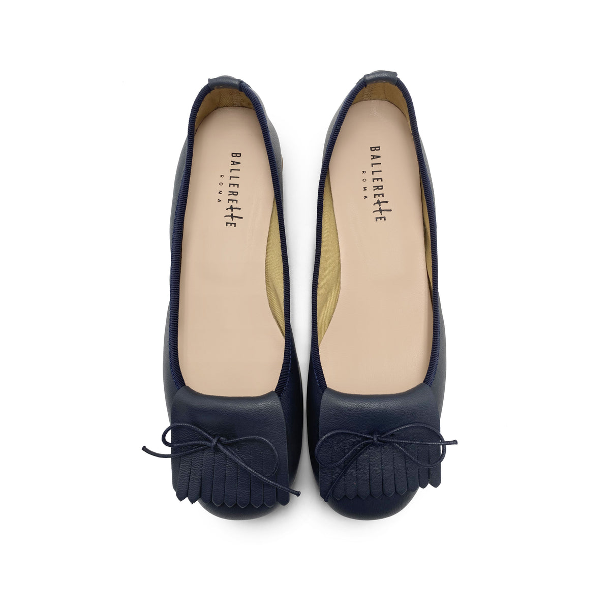 Blaue Leder-Slipper mit Absatz und Fransen