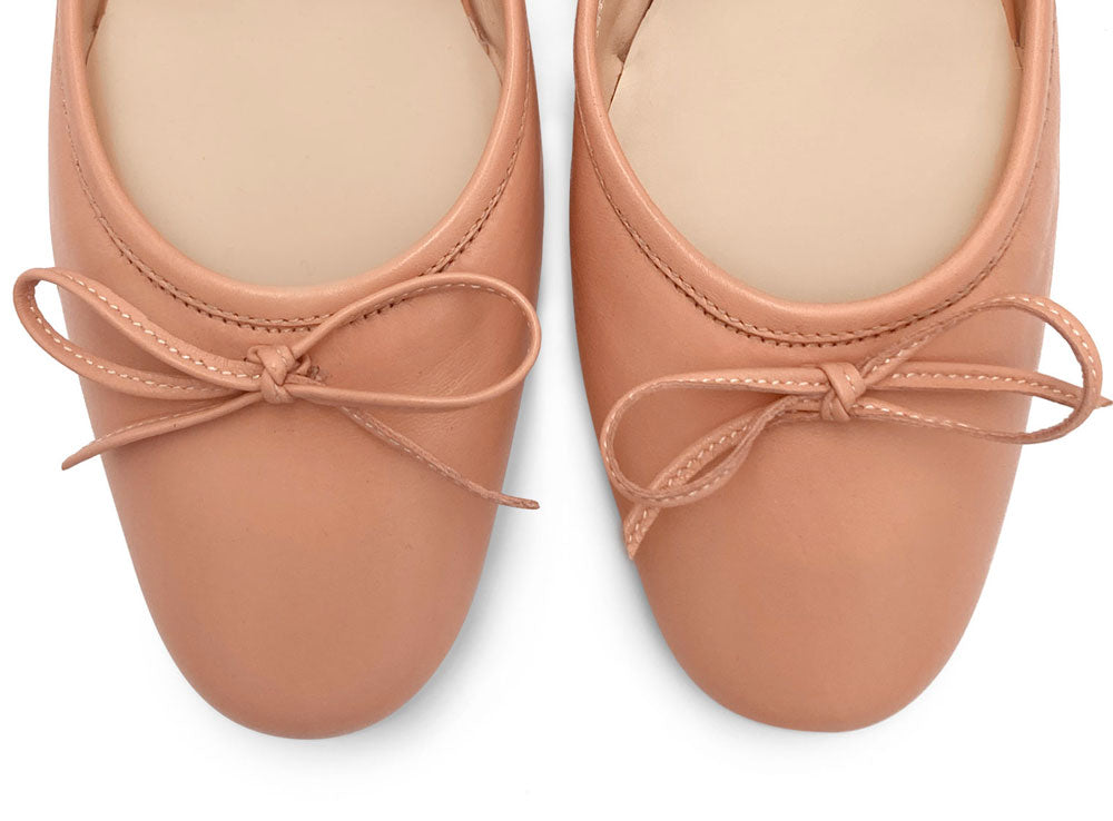 Pink leather mule ballet flats with handcrafted sacchetto construction