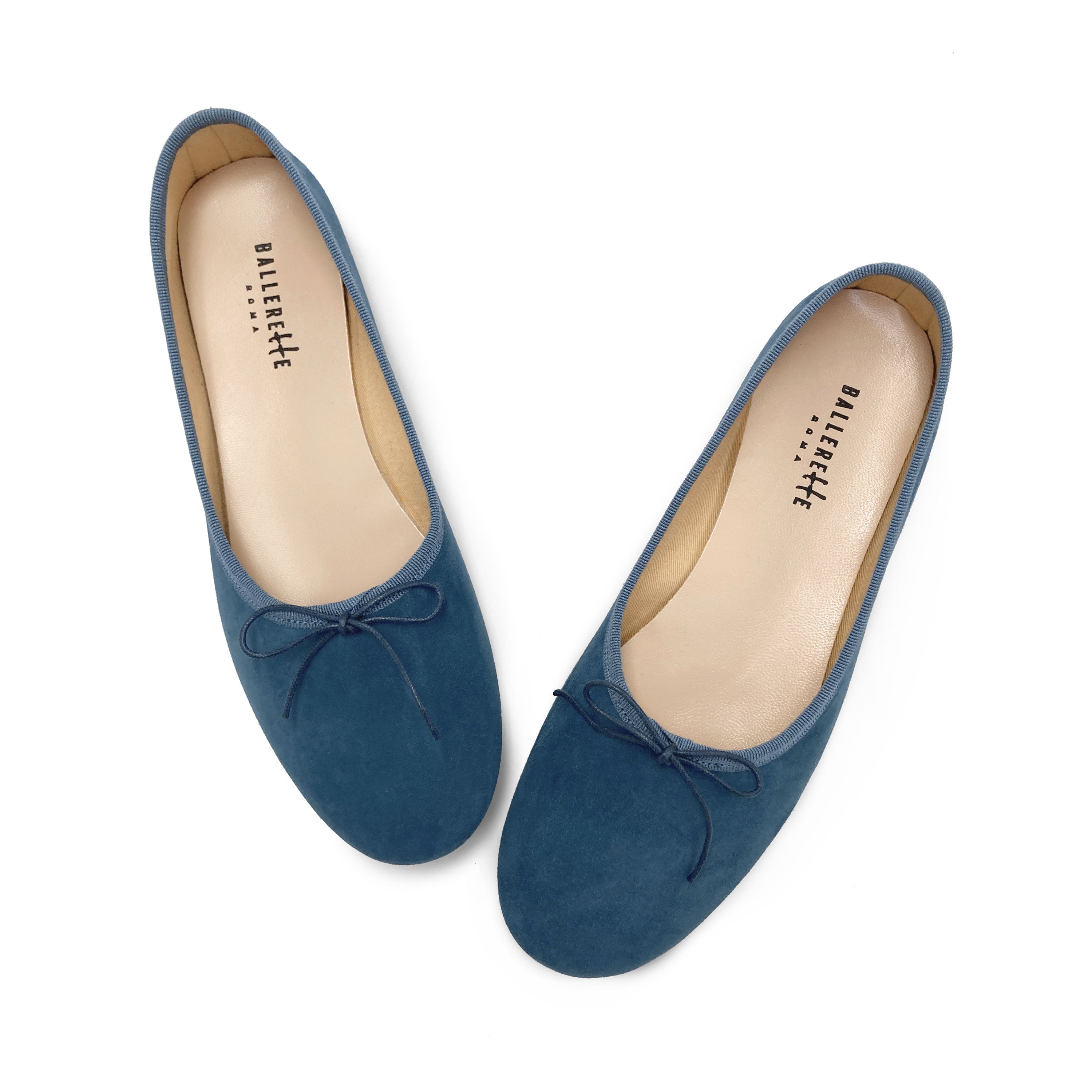 Ballerine "glove shoes" blu ceruleo accollate in camoscio