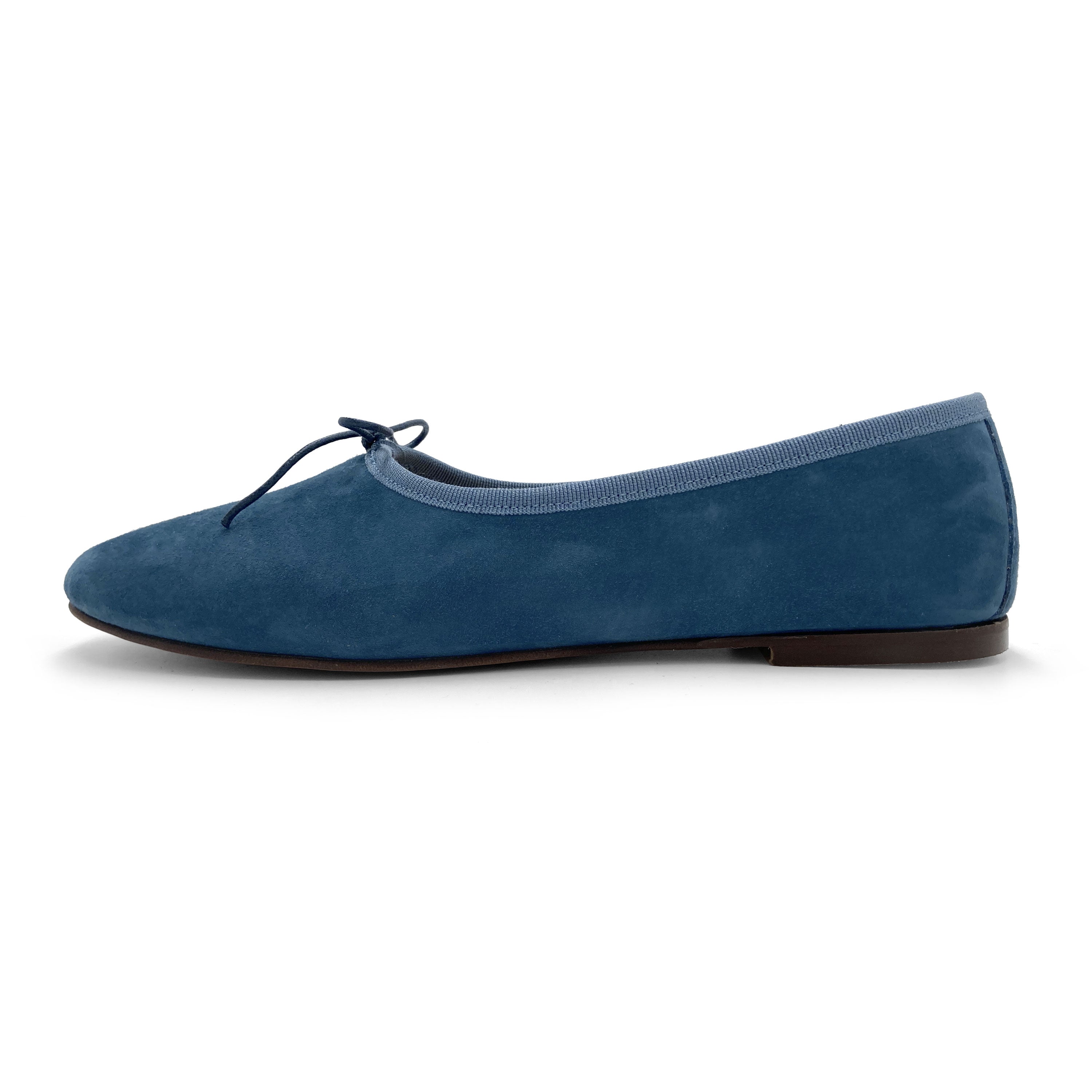Ballerine "glove shoes" blu ceruleo accollate in camoscio