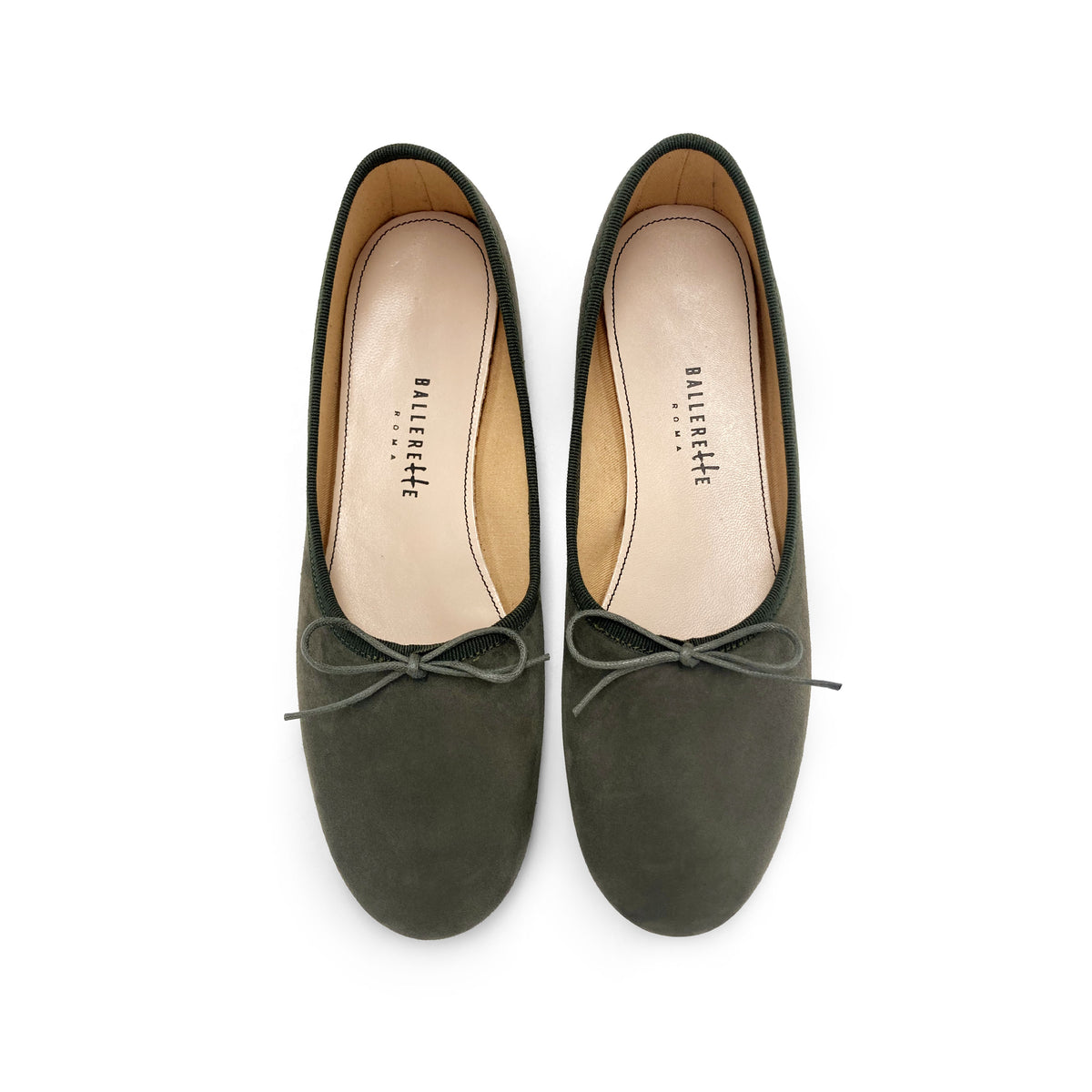 Ballerines "à gants" femme vert olive en daim