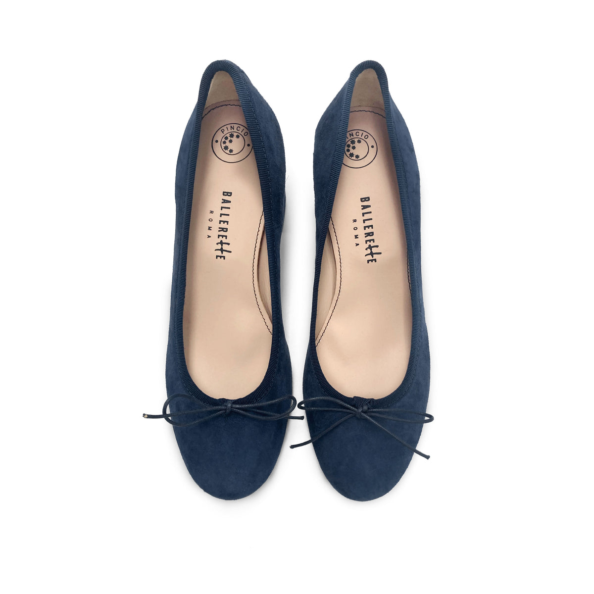Blue suede heeled décolleté ballet flats