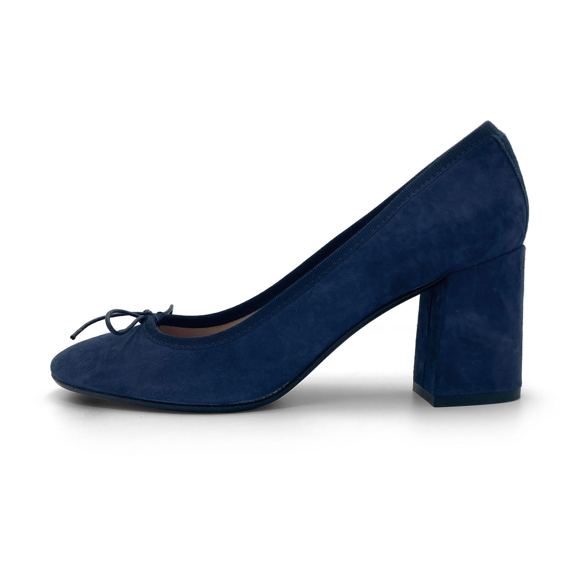 Blue suede heeled décolleté ballet flats