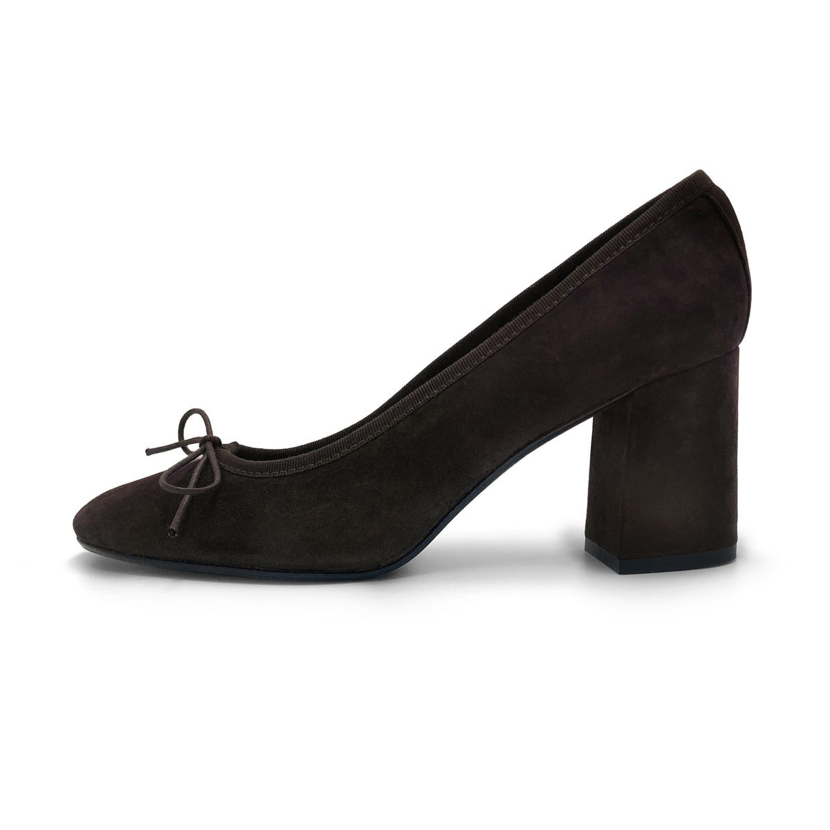 Dark brown suede heeled décolleté ballet flats