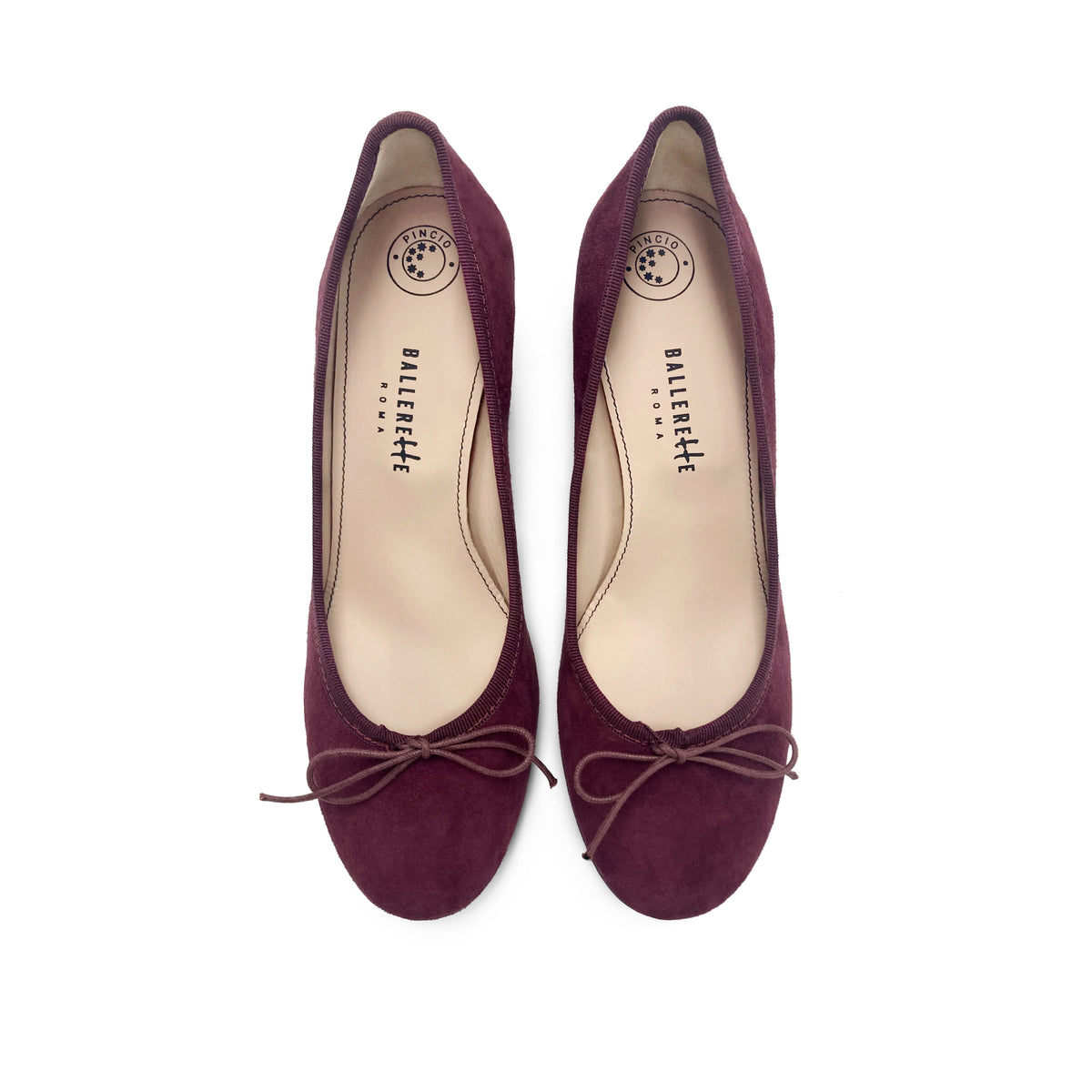 Bordeaux suede heeled décolleté ballet flats
