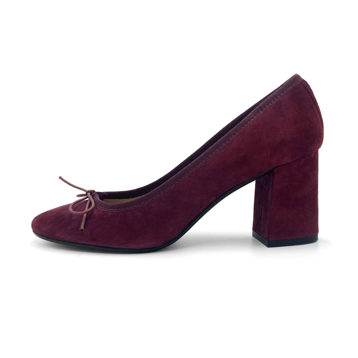 Bordeaux suede heeled décolleté ballet flats
