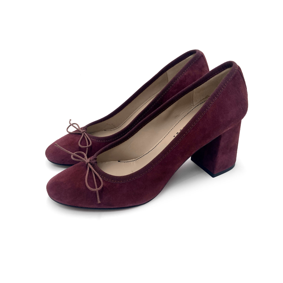 Bordeaux suede heeled décolleté ballet flats
